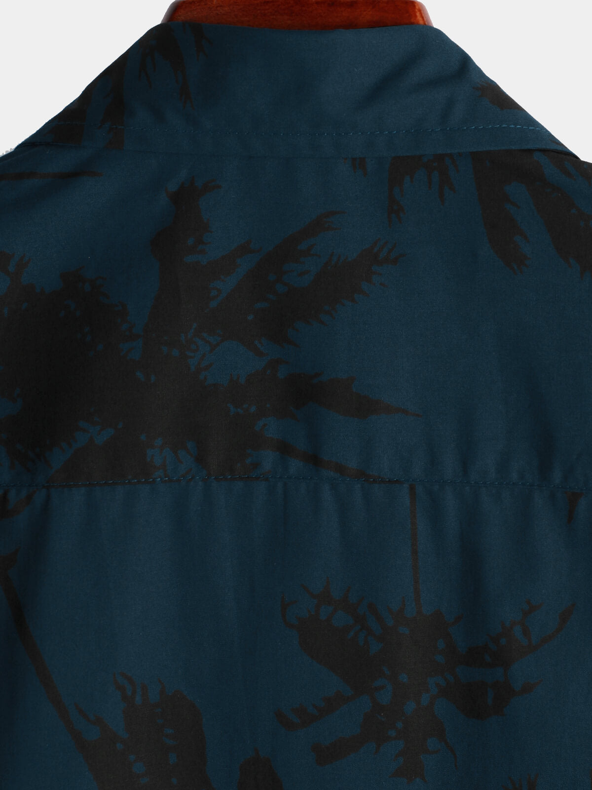 Camisa Palm Tree estampado 100% de algodón Navy Blue de manga corta Hawaiian Collared para hombre