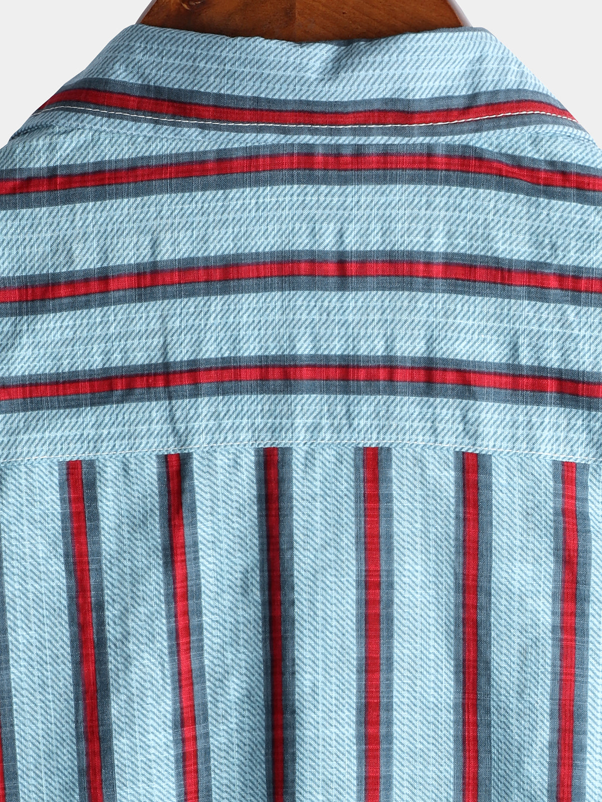Camisa Blue a rayas casual de algodón de manga corta Button Up para hombre