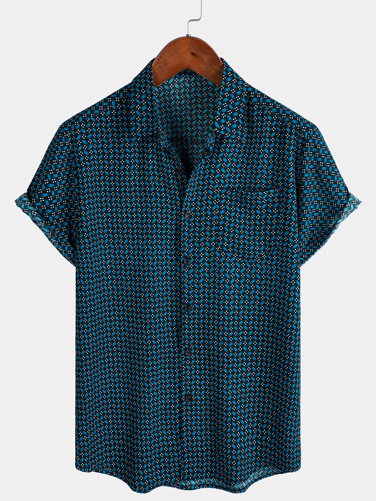 Camisa Blue casual Holiday Summer de manga corta Button Up para hombre