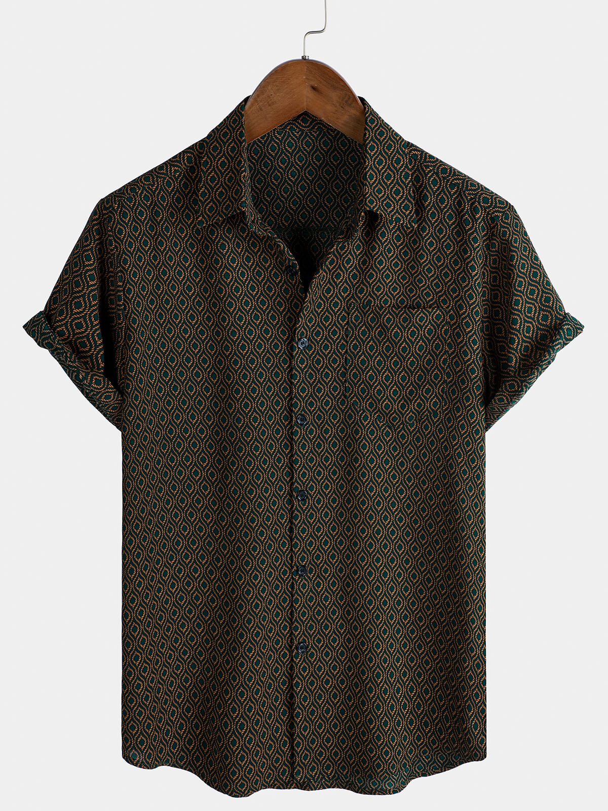 Camisa casual Holiday de manga corta Button Up retro para hombre