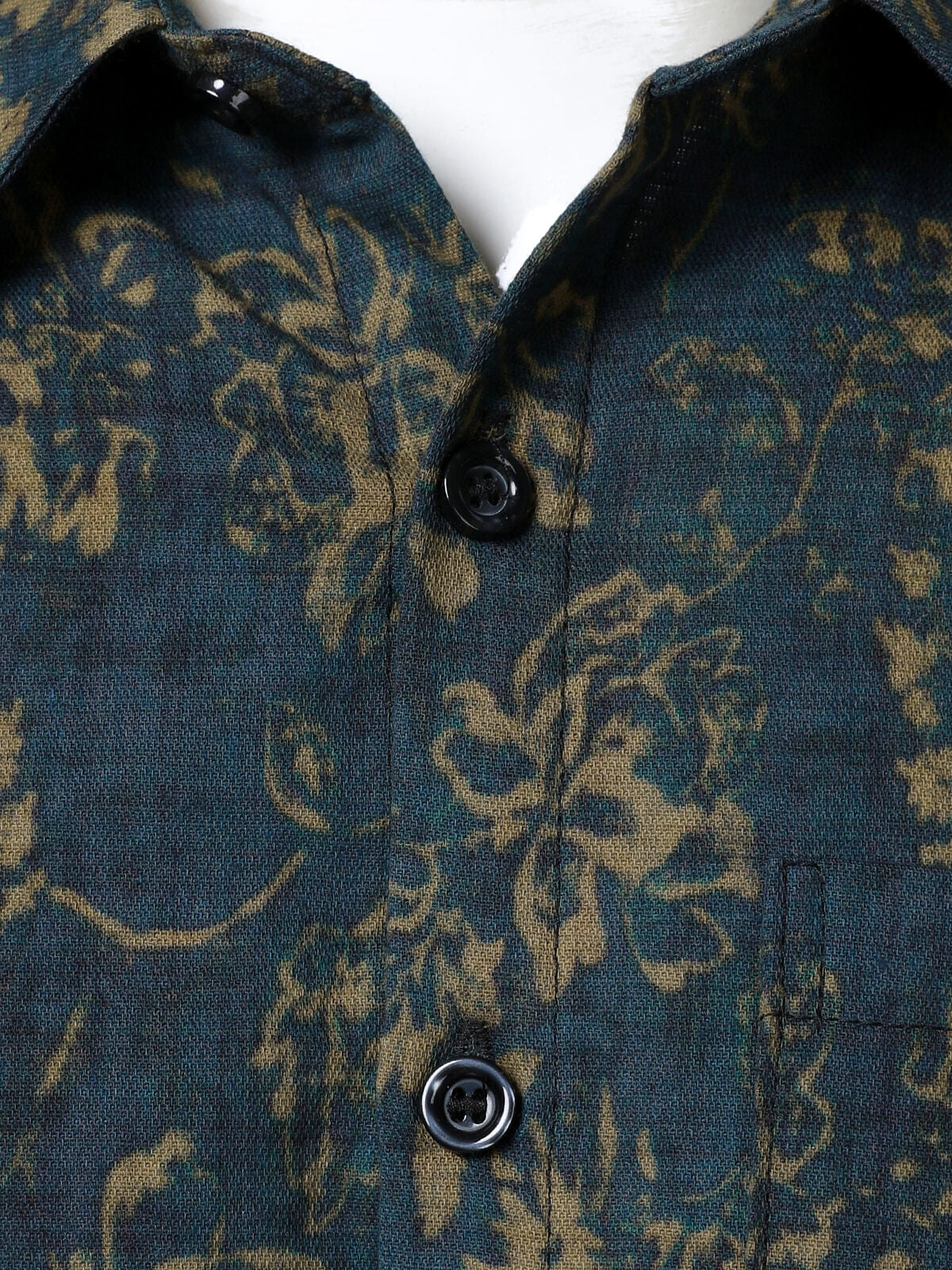 Camisa retro floral estampado Pocket de manga larga para hombre