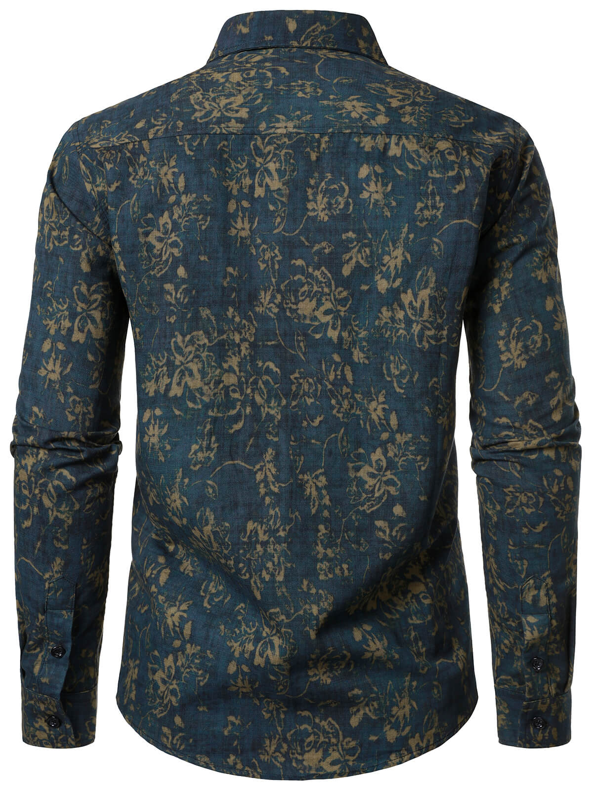 Camisa retro floral estampado Pocket de manga larga para hombre