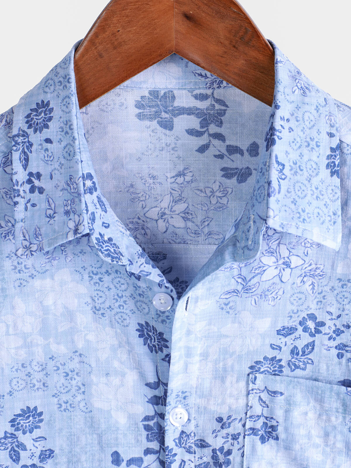 Camisa Blue floral estampado retro de manga corta para hombre