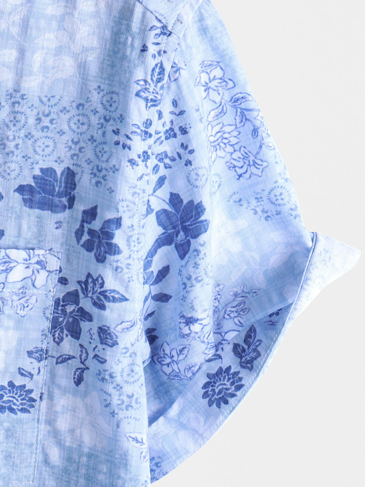 Camisa Blue floral estampado retro de manga corta para hombre