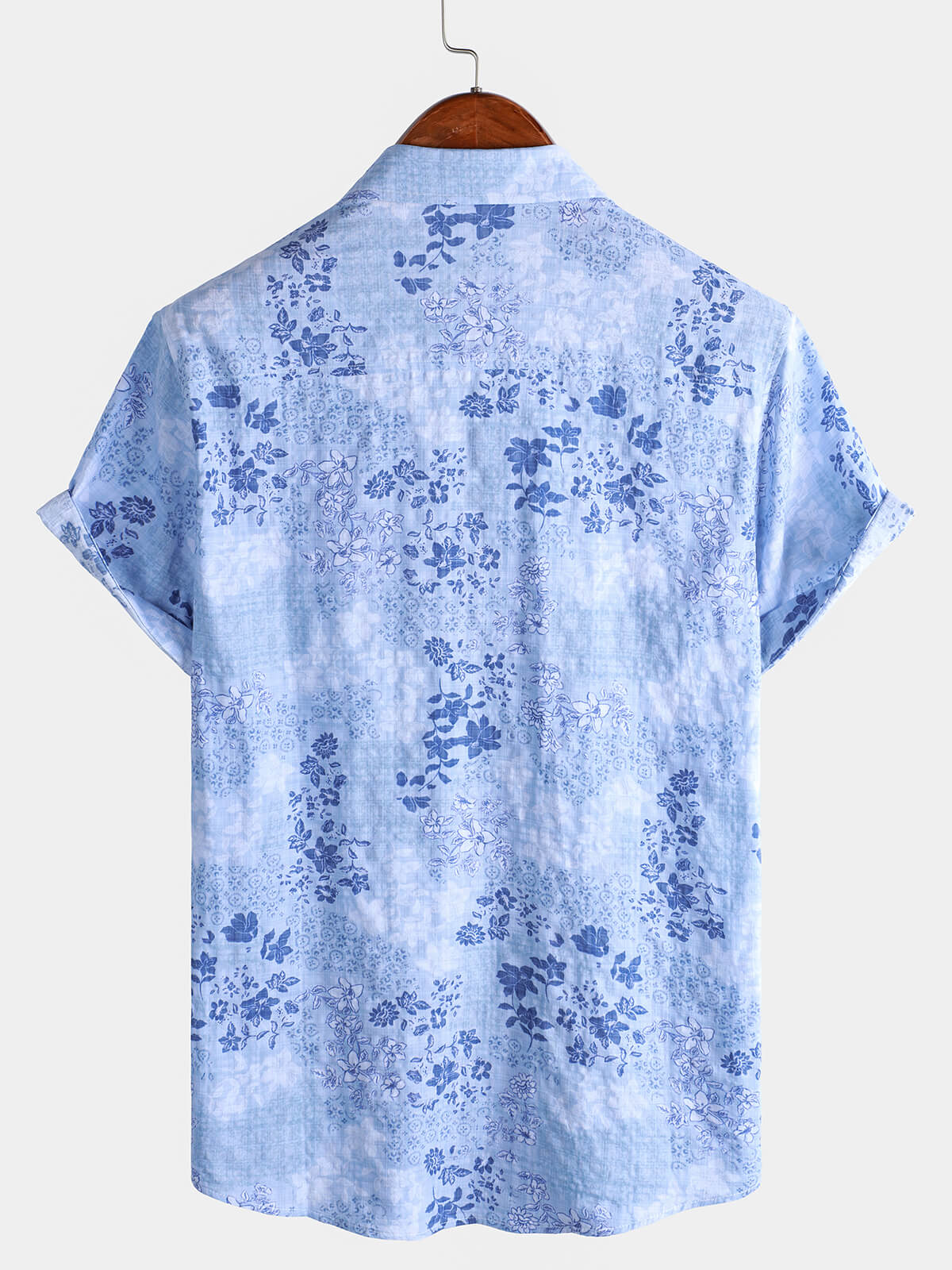 Camisa Blue floral estampado retro de manga corta para hombre