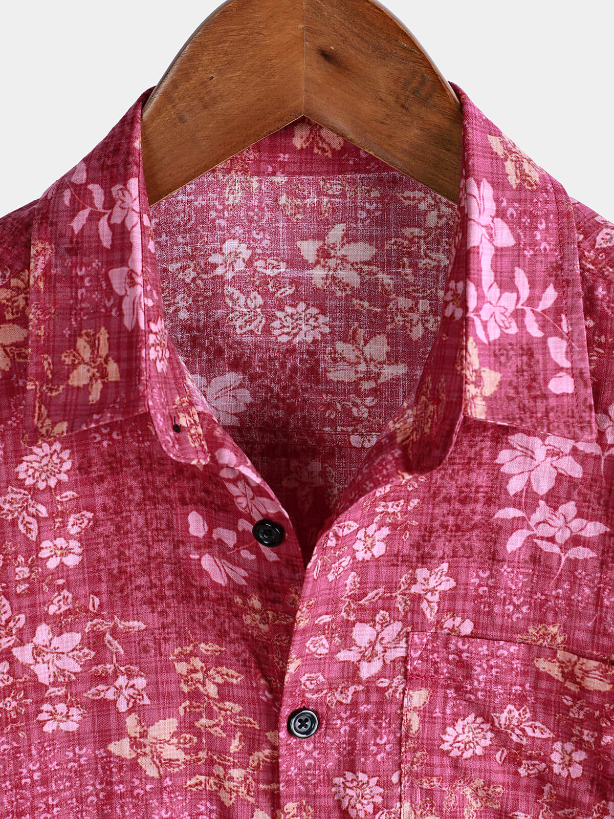 Camisa Pink floral Holiday casual Pocket de manga corta retro para hombre