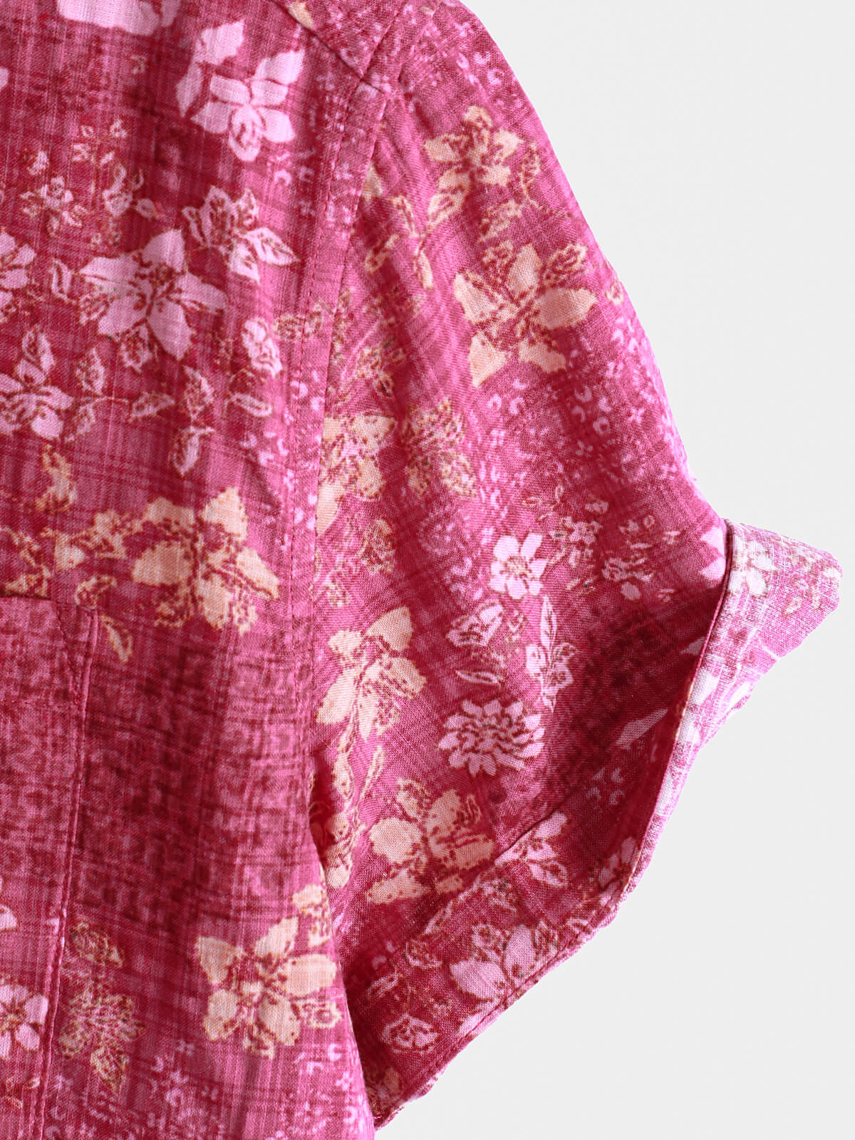 Camisa Pink floral Holiday casual Pocket de manga corta retro para hombre
