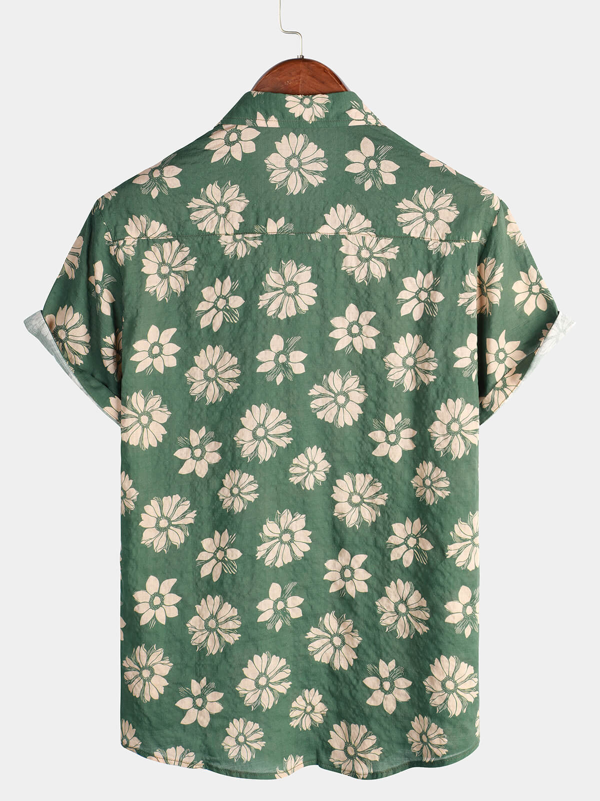 Camisa Green floral Hawaiian de manga corta Button Holiday Summer para hombre