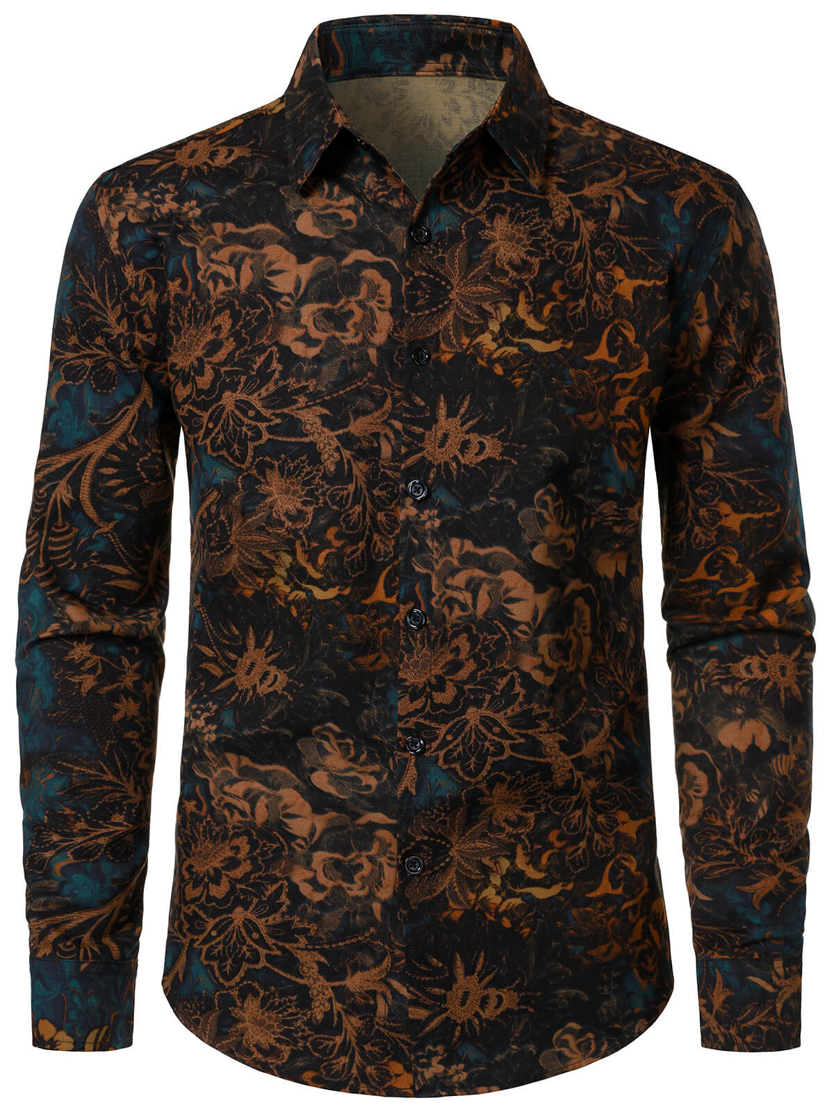 Camisa floral estampado de manga larga retro para hombre