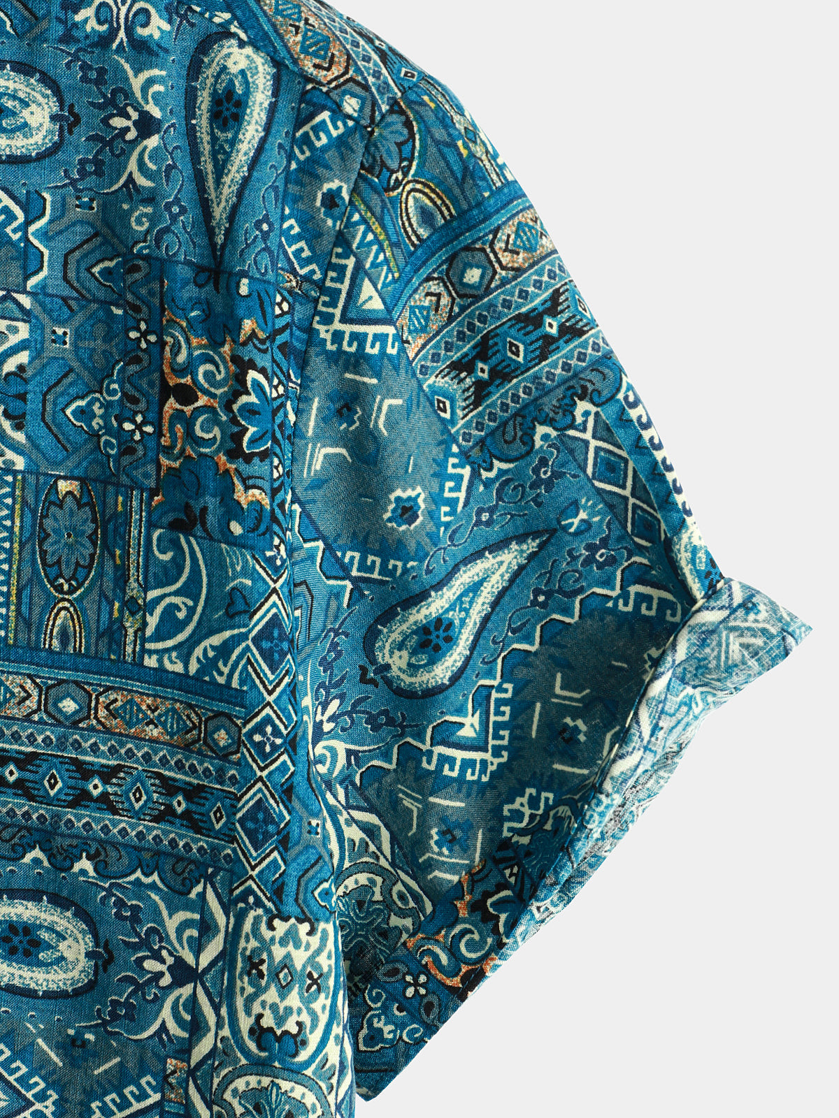 Camisa vintage Beach Tropical estampado Vacation Tribal Boho de manga corta retro Blue Button Up para hombre