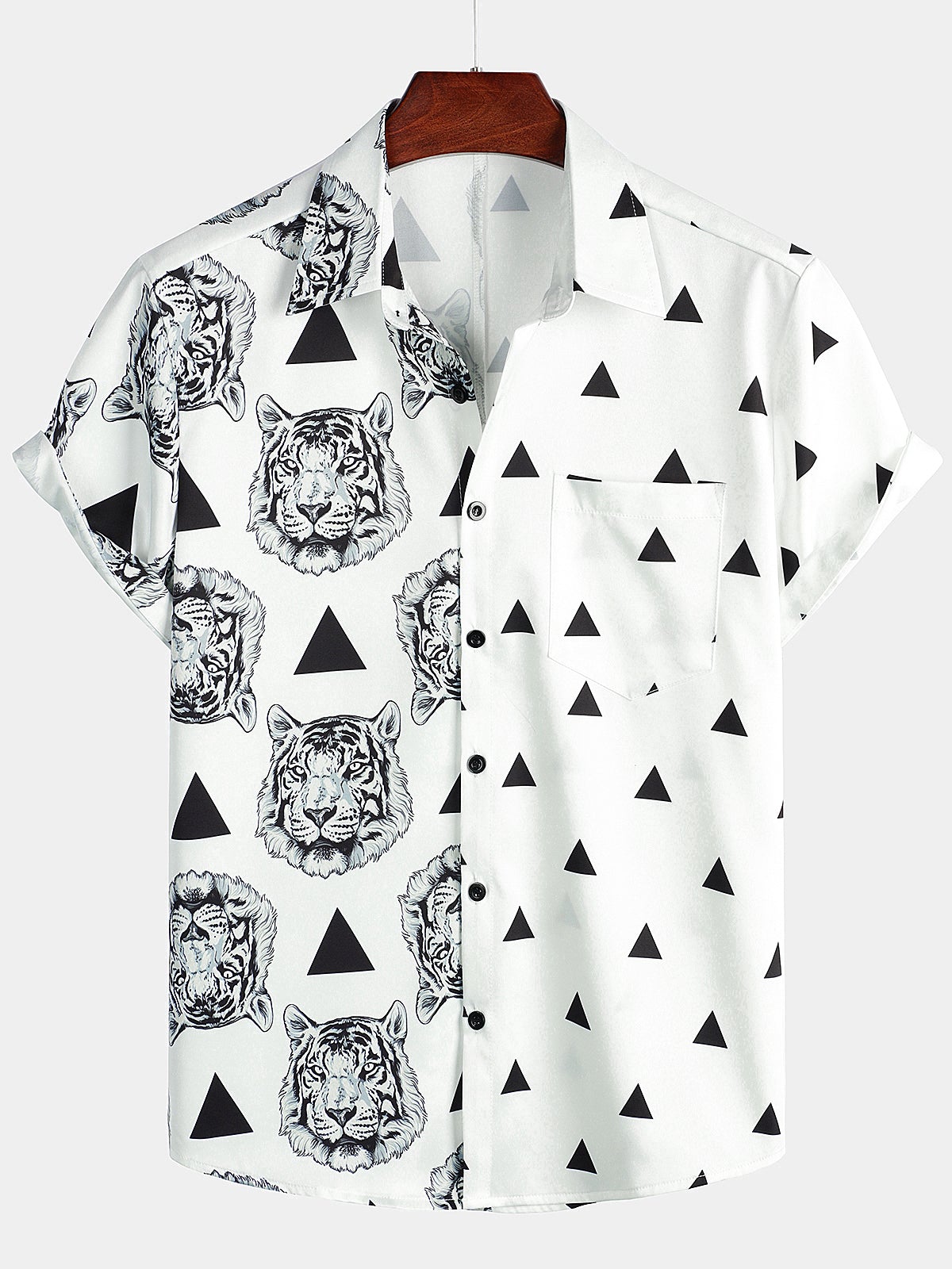 Camisa Tiger estampado Pocket casual de manga corta para hombre