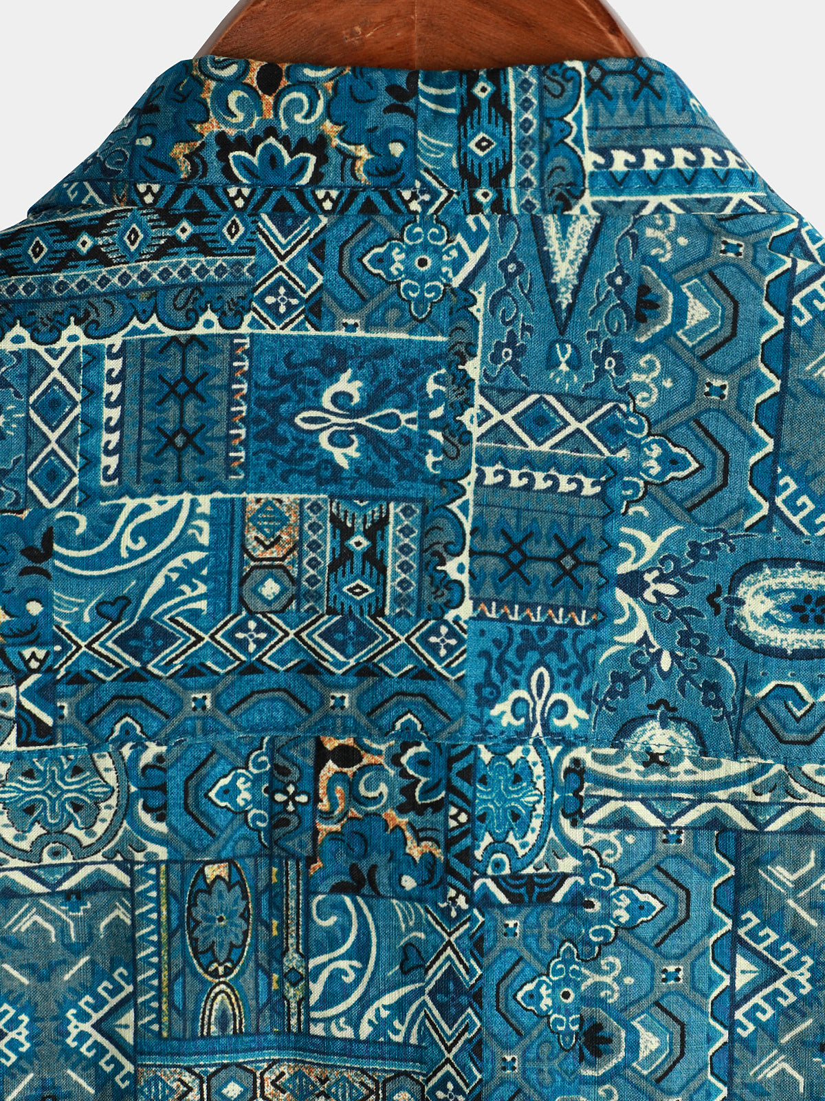 Camisa vintage Beach Tropical estampado Vacation Tribal Boho de manga corta retro Blue Button Up para hombre