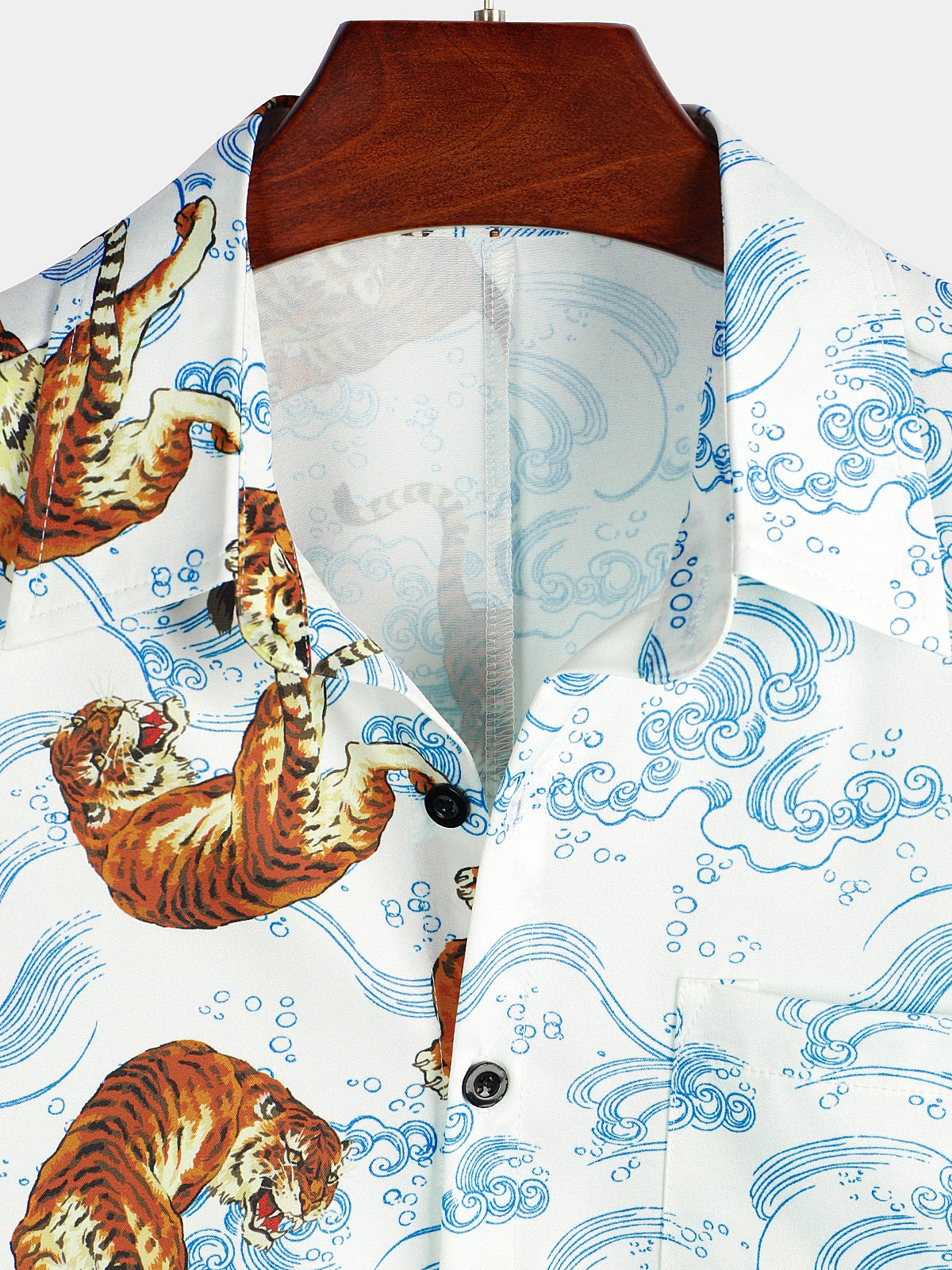 Camisa Tiger Animal estampado Summer Pocket Button Up Resort Summer Cool Hawaiian de manga corta para hombre
