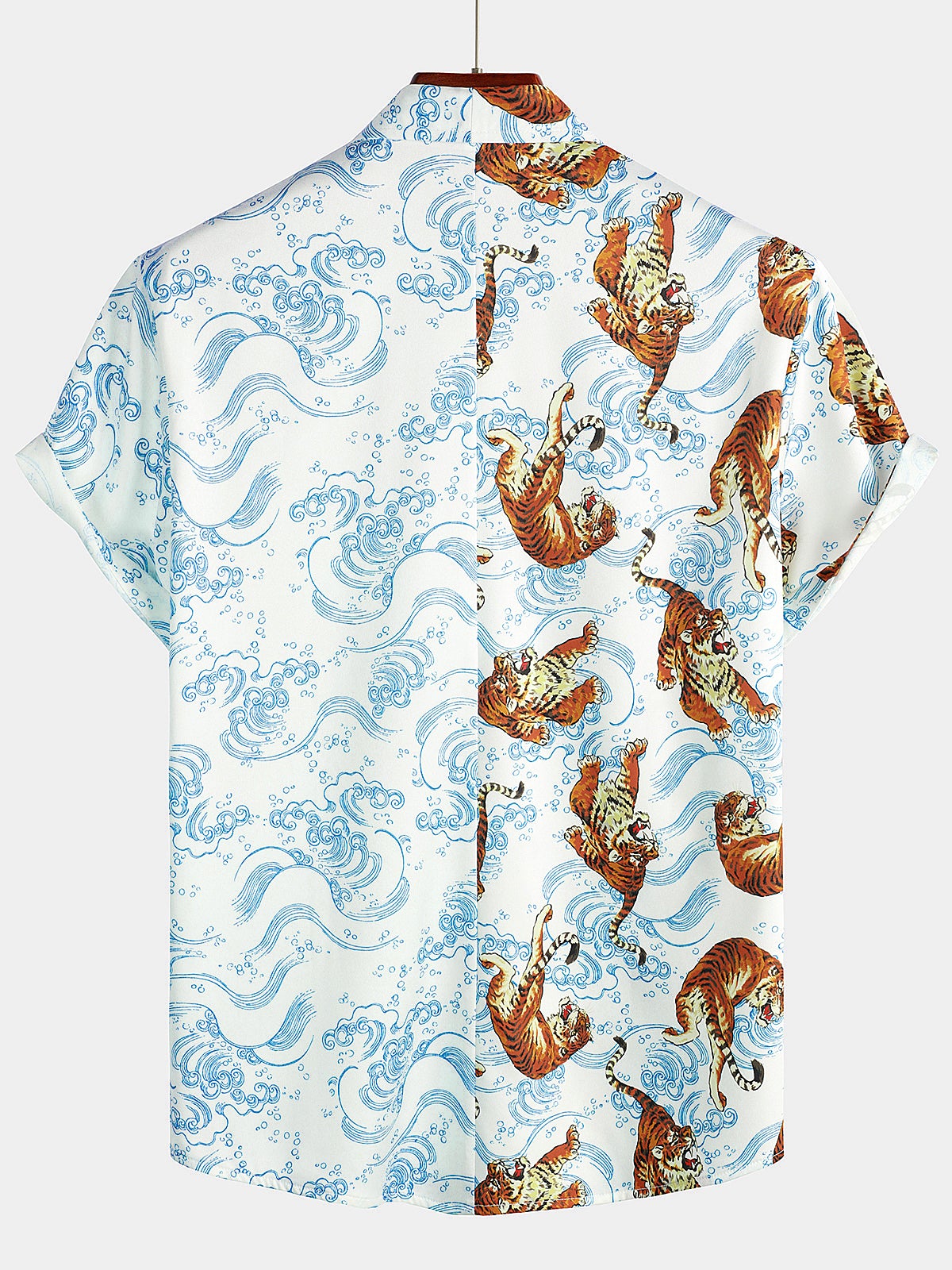 Camisa Tiger Animal estampado Summer Pocket Button Up Resort Summer Cool Hawaiian de manga corta para hombre