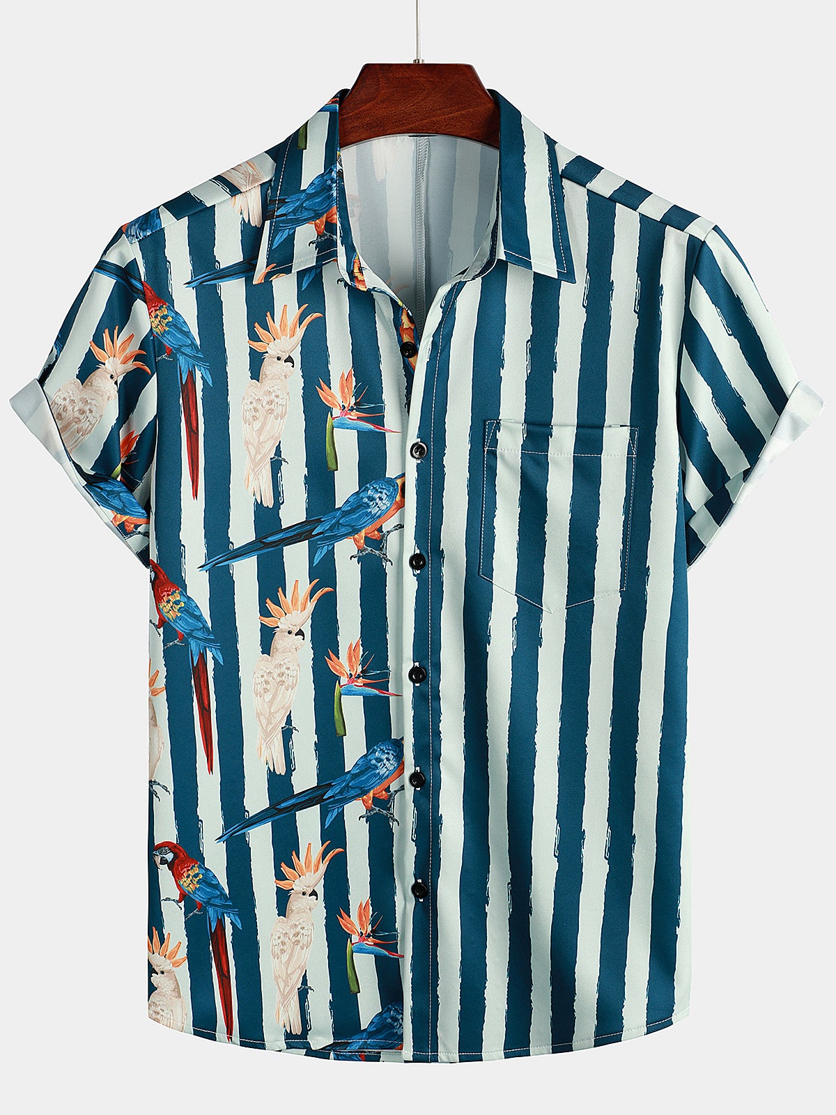 Camisa Parrot estampado Summer Pocket de manga corta para hombre