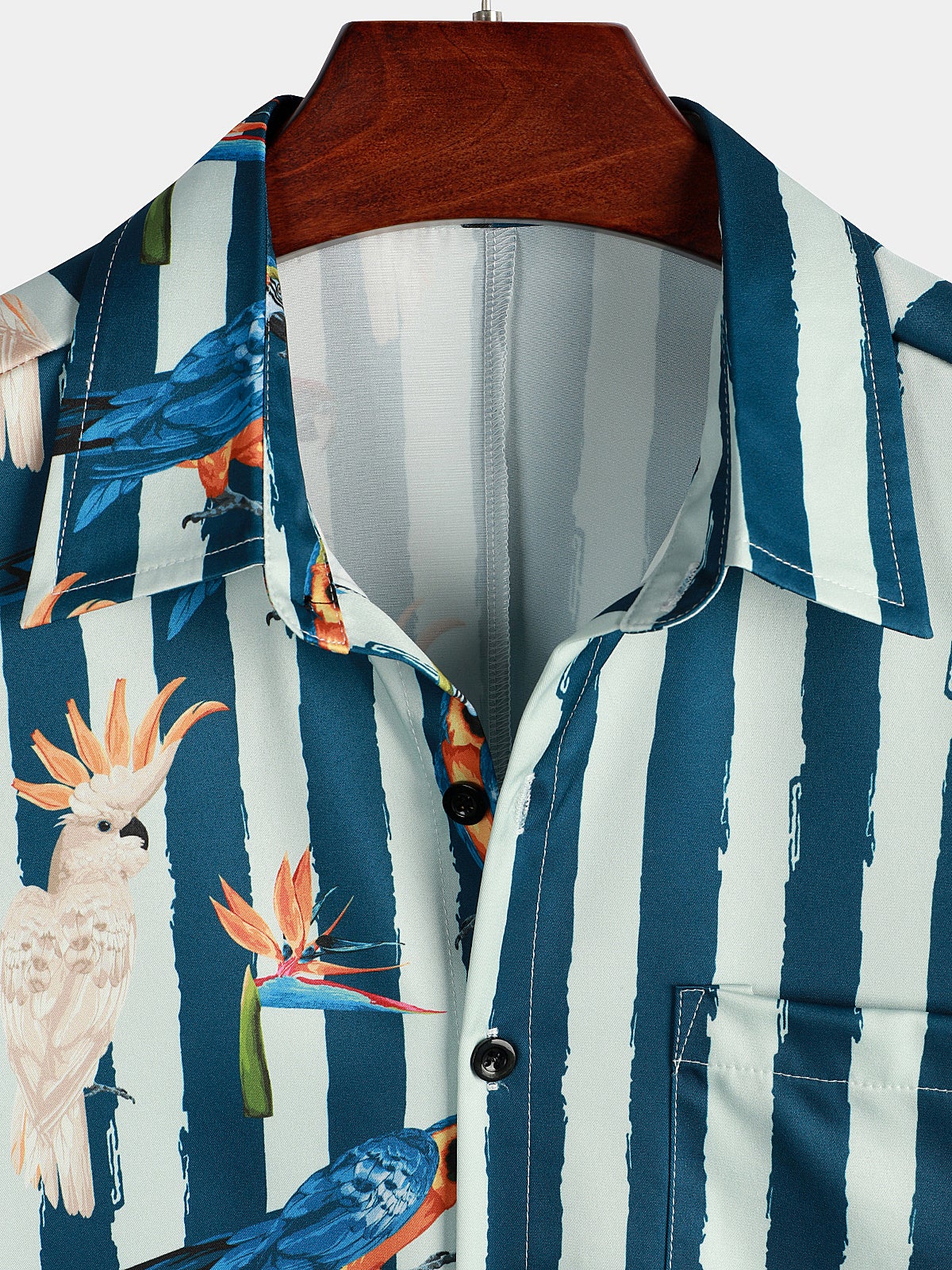 Camisa Parrot estampado Summer Pocket de manga corta para hombre