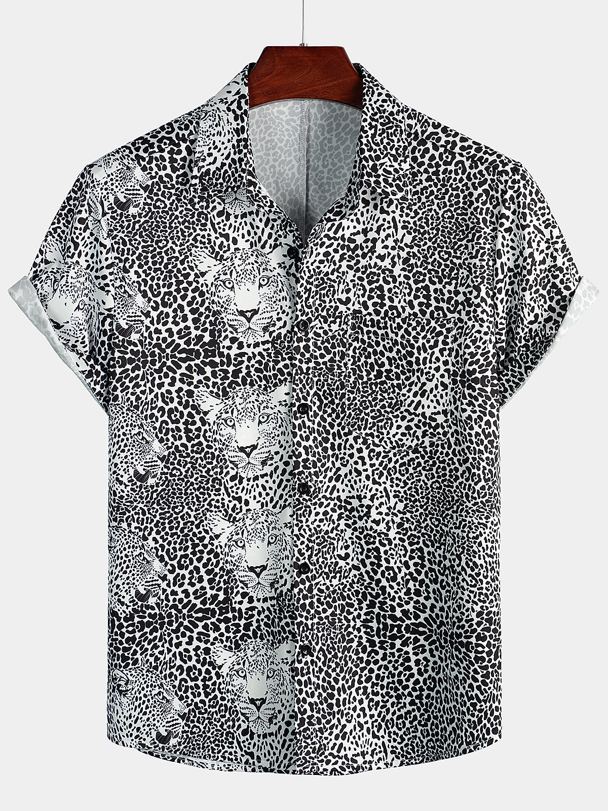 Camisa Leopard Summer Pocket de manga corta para hombre