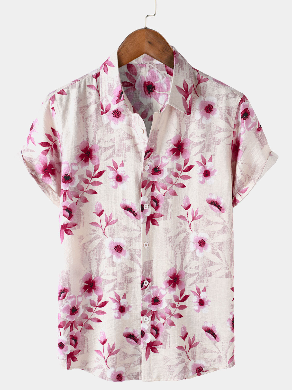 Camisa Pink floral Holiday Button Up de manga corta para hombre