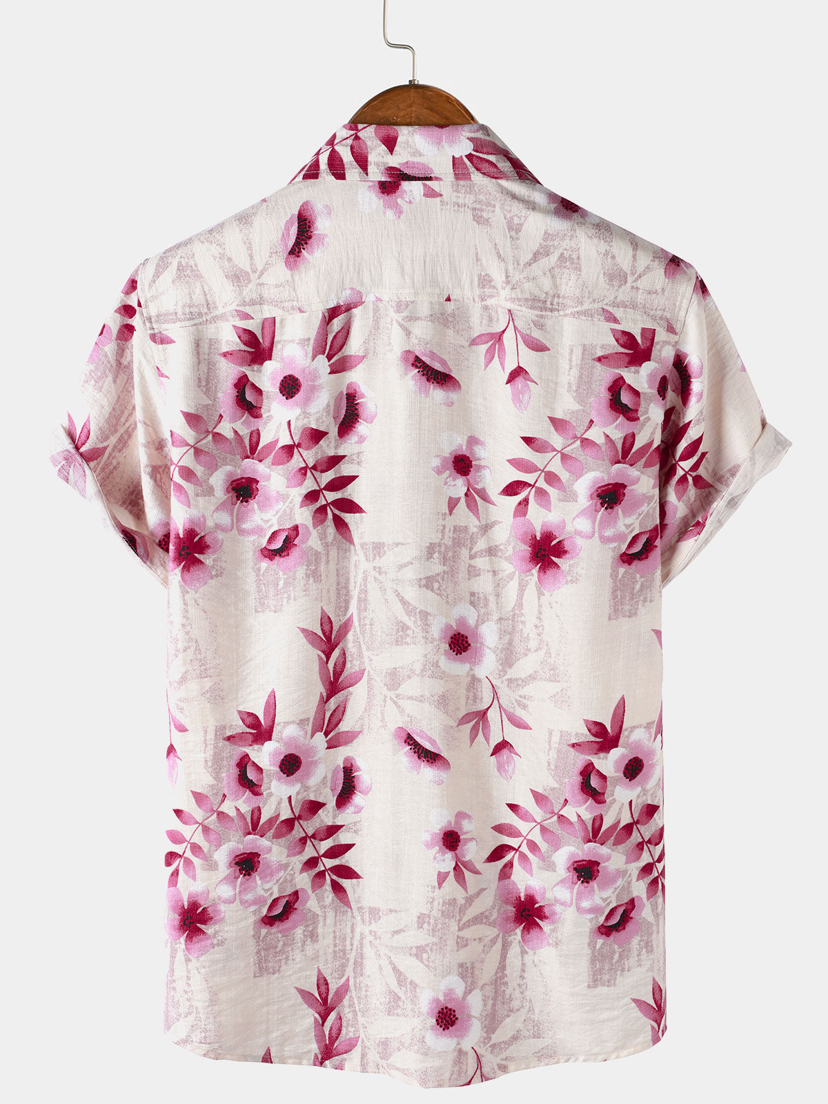 Camisa Pink floral Holiday Button Up de manga corta para hombre