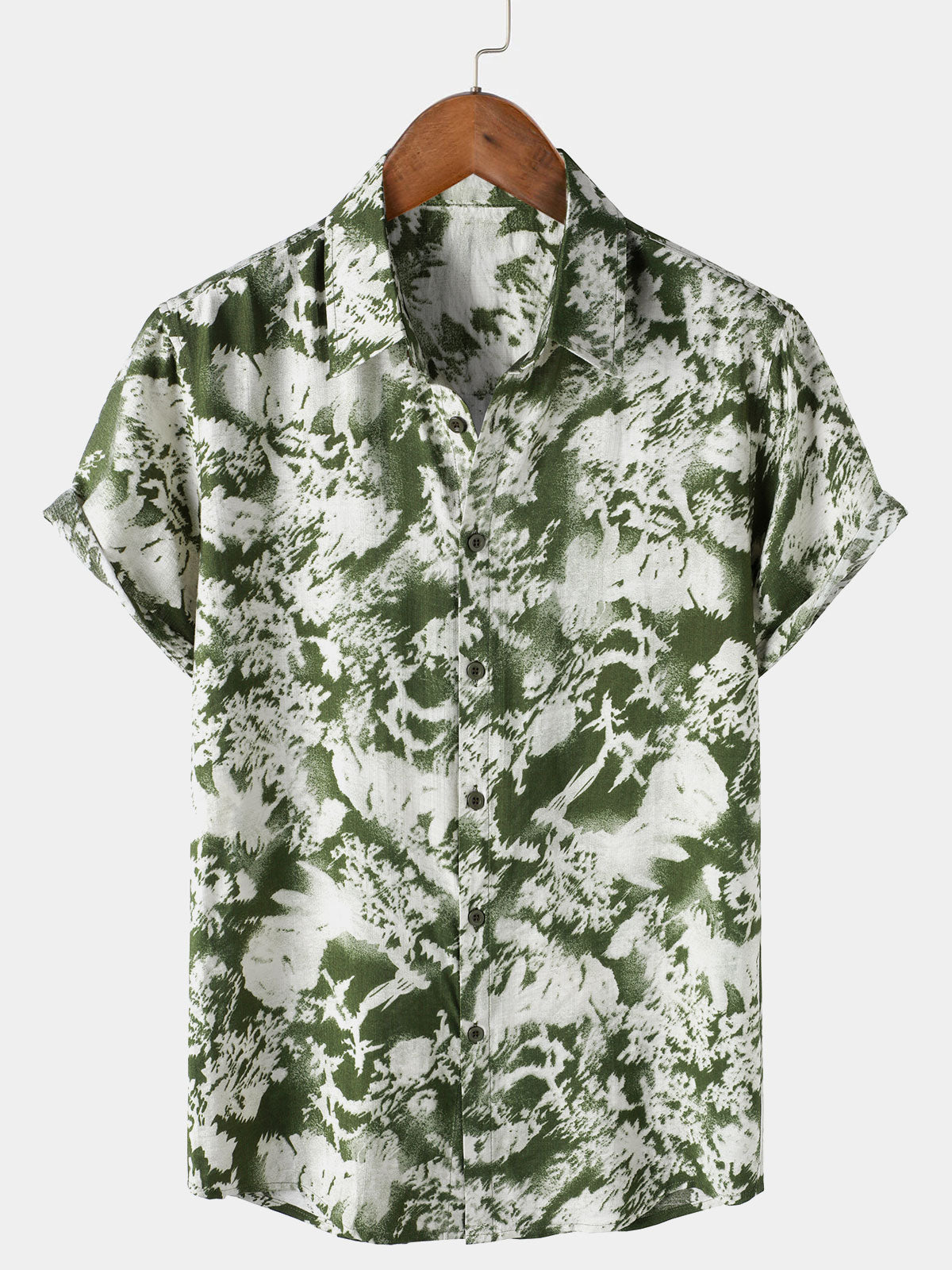 Camisa Abstract Botanical Button Up de manga corta para hombre