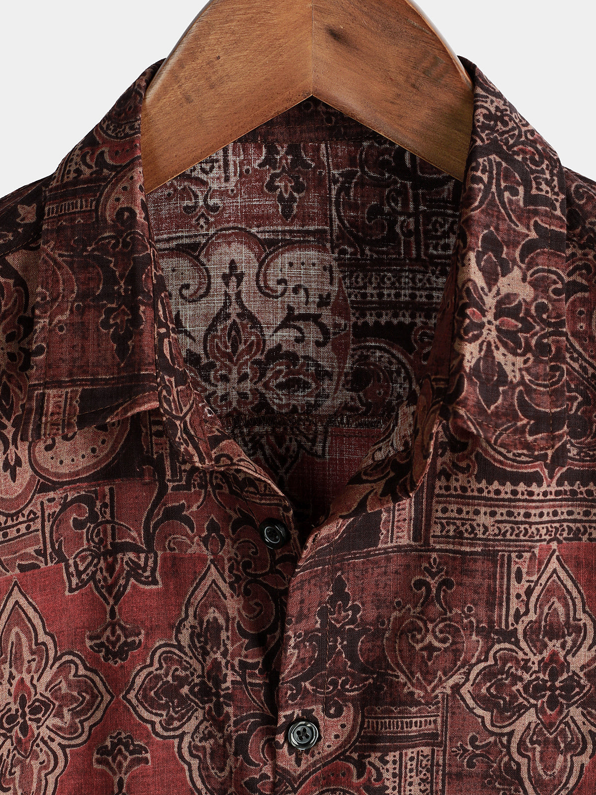 Camisa retro Paisley floral estampado de algodón Button Up vintage Holiday Western Brown de manga corta para hombre