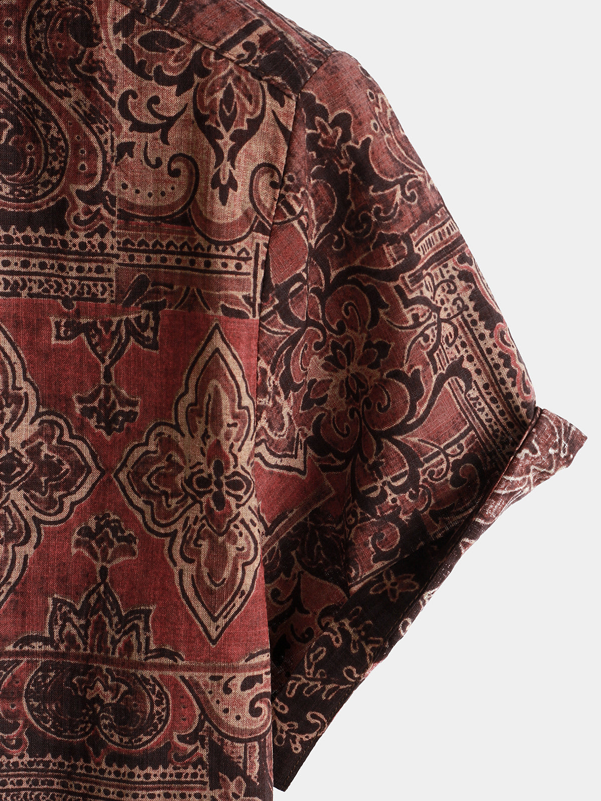 Camisa retro Paisley floral estampado de algodón Button Up vintage Holiday Western Brown de manga corta para hombre