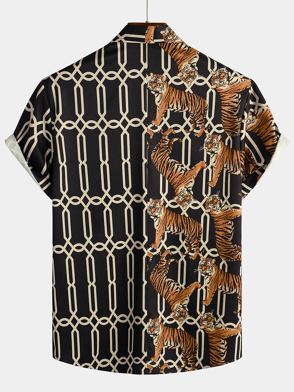 Camisa casual Tiger estampado Pocket de manga corta para hombre