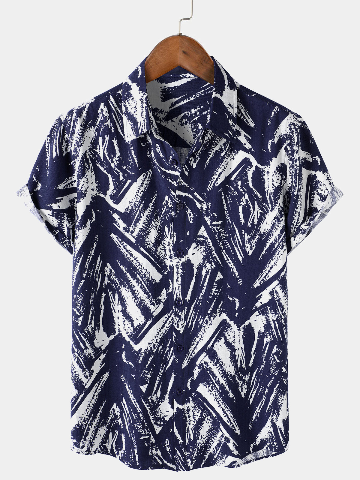 Camisa Navy Blue Abstract Geometric estampado de manga corta para hombre