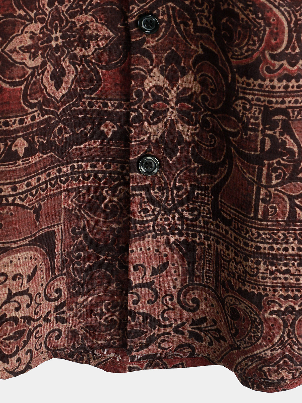 Camisa retro Paisley floral estampado de algodón Button Up vintage Holiday Western Brown de manga corta para hombre