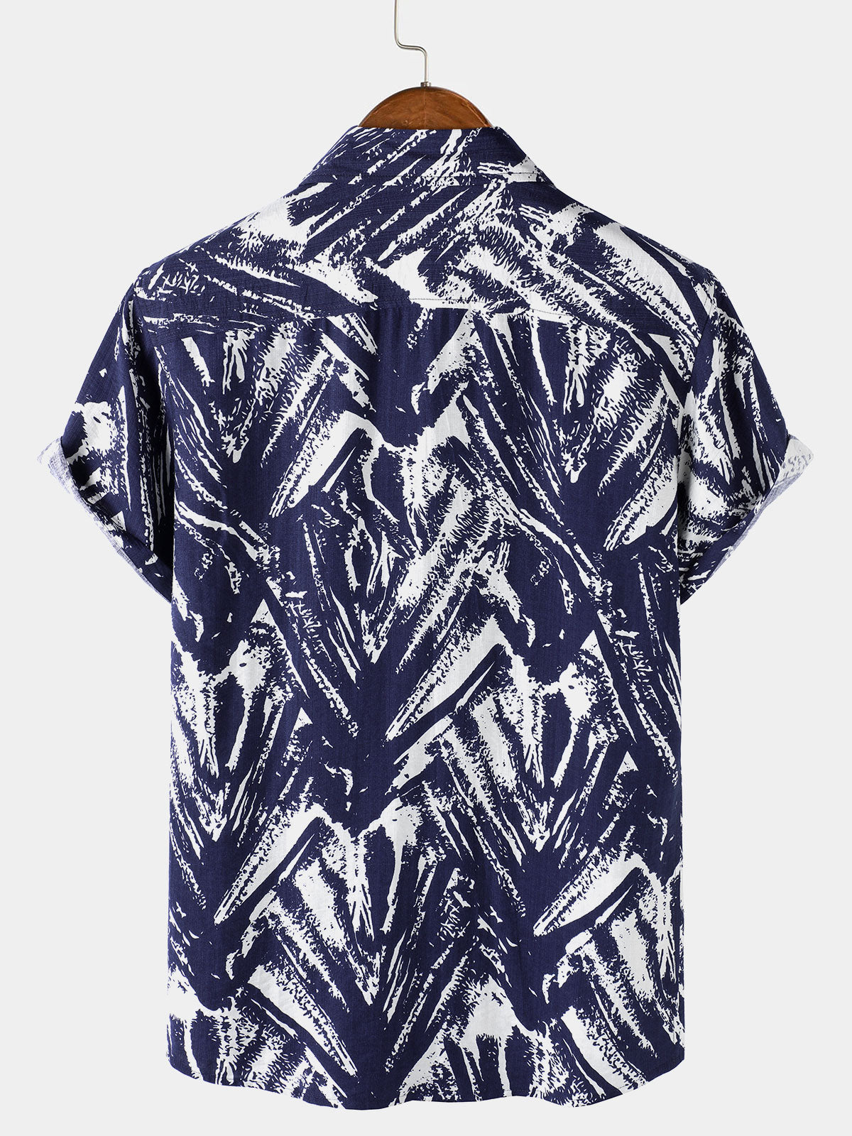 Camisa Navy Blue Abstract Geometric estampado de manga corta para hombre