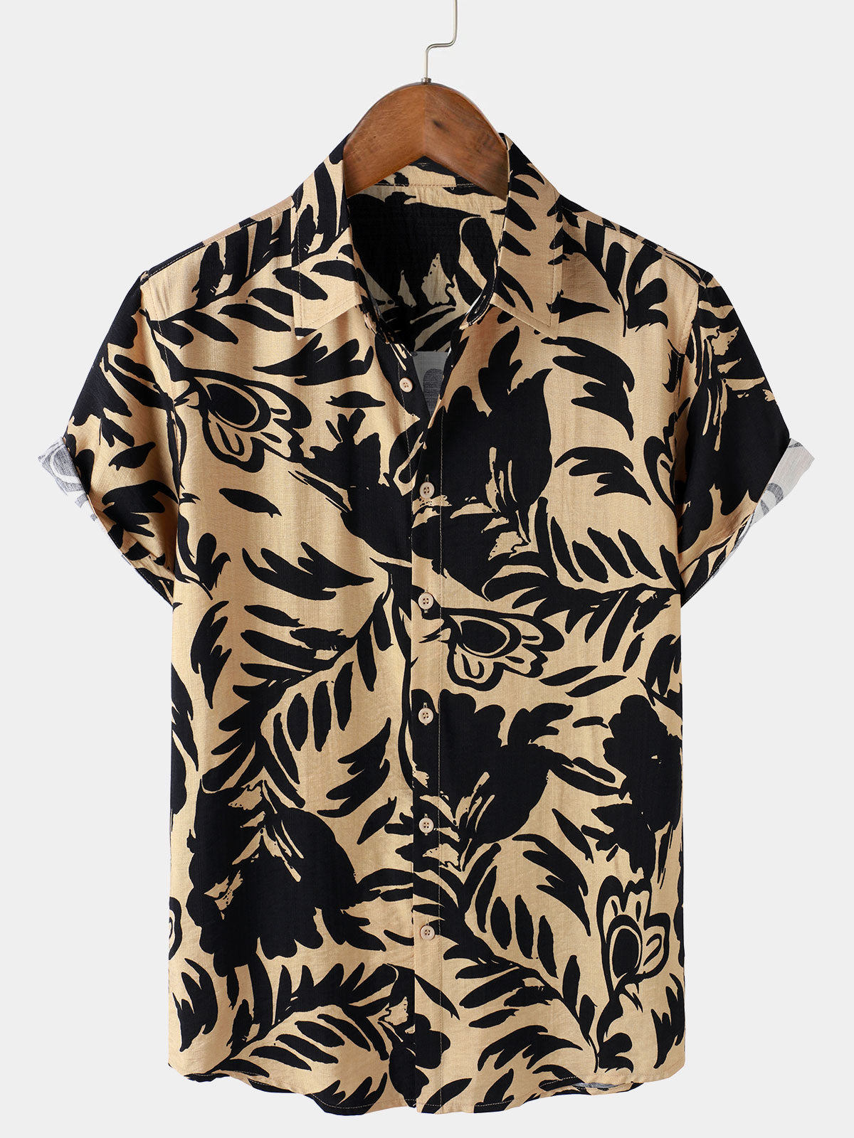 Camisa retro Abstract Botanical Button Up de manga corta para hombre