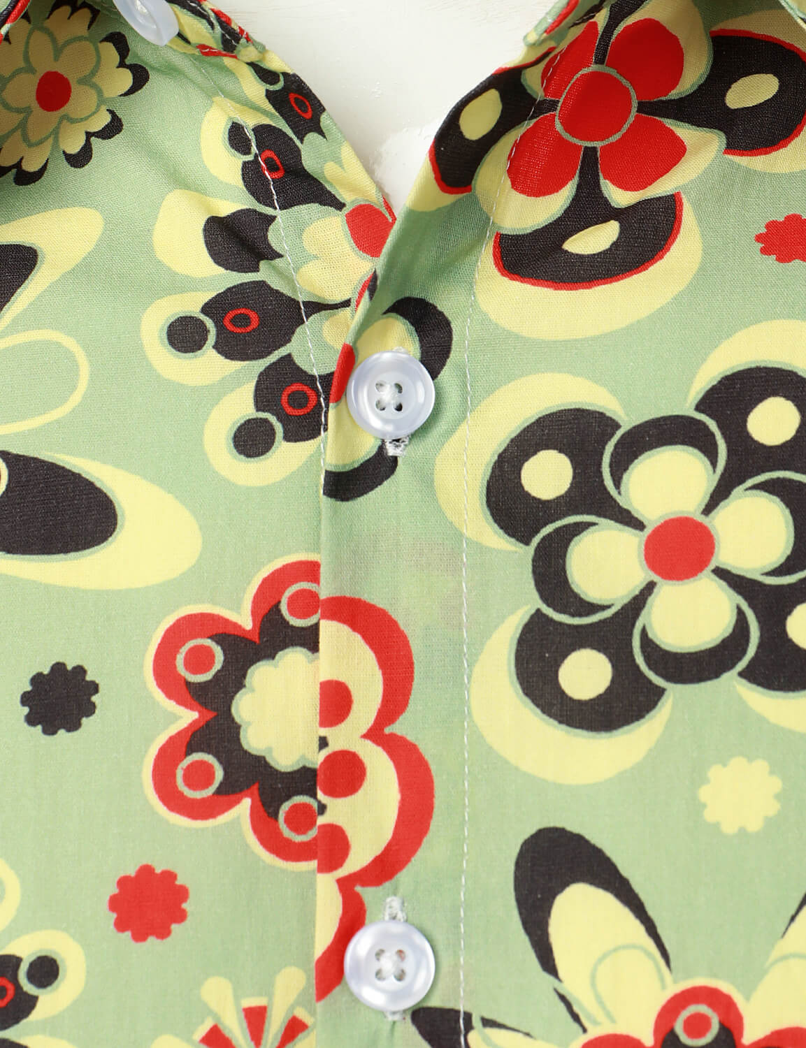 Camisa de vestir Flower estampado de algodón vintage de manga larga Button Up para hombre