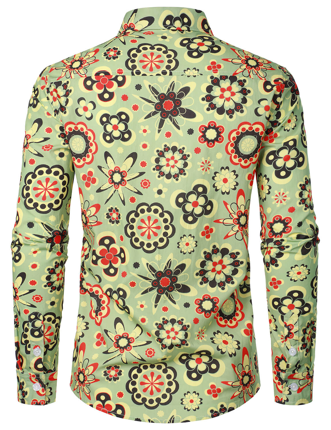 Camisa de vestir Flower estampado de algodón vintage de manga larga Button Up para hombre