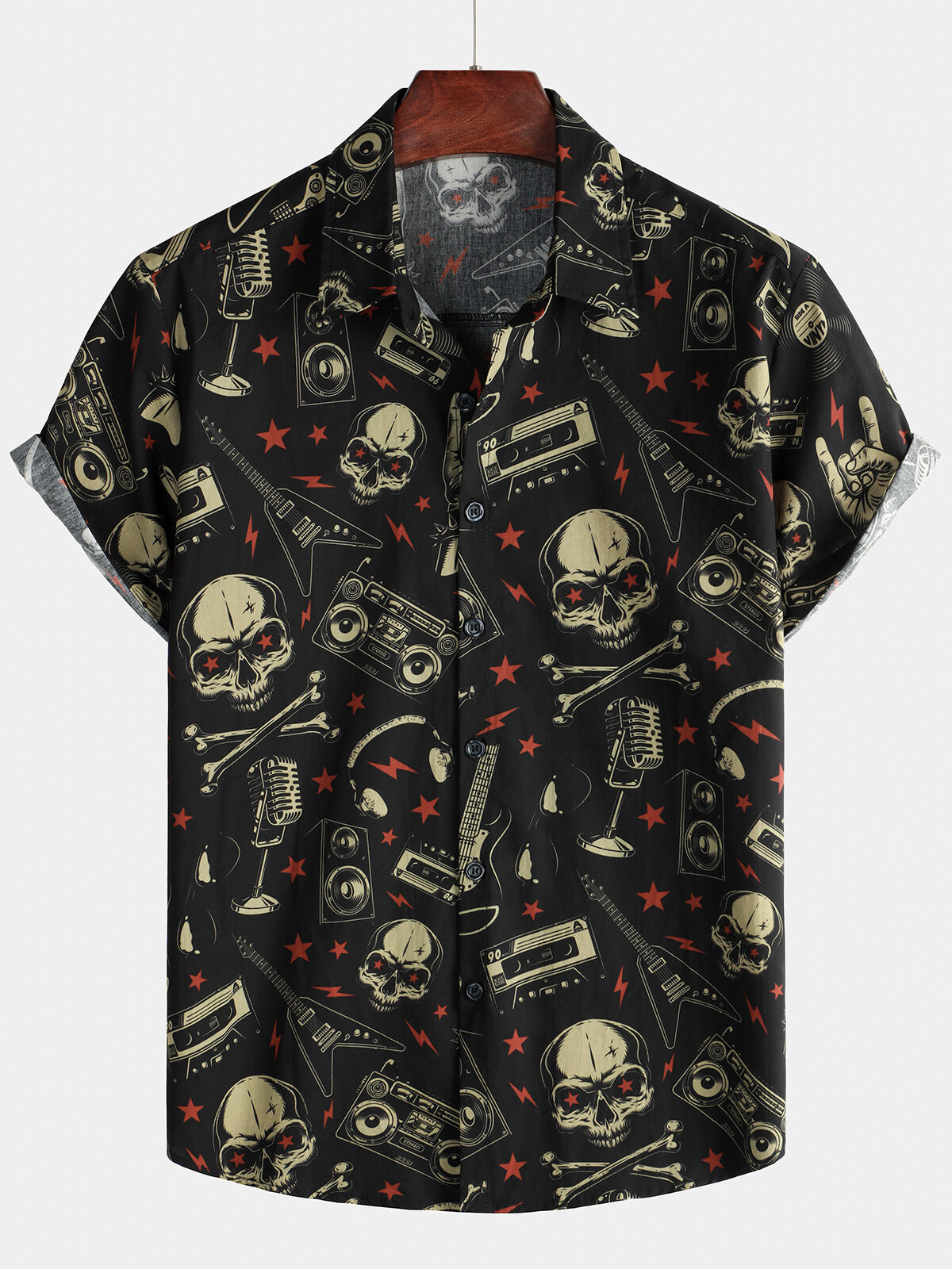 Camisa Skull Music Punk Rock and Roll Cool Funny Hawaiian para hombre