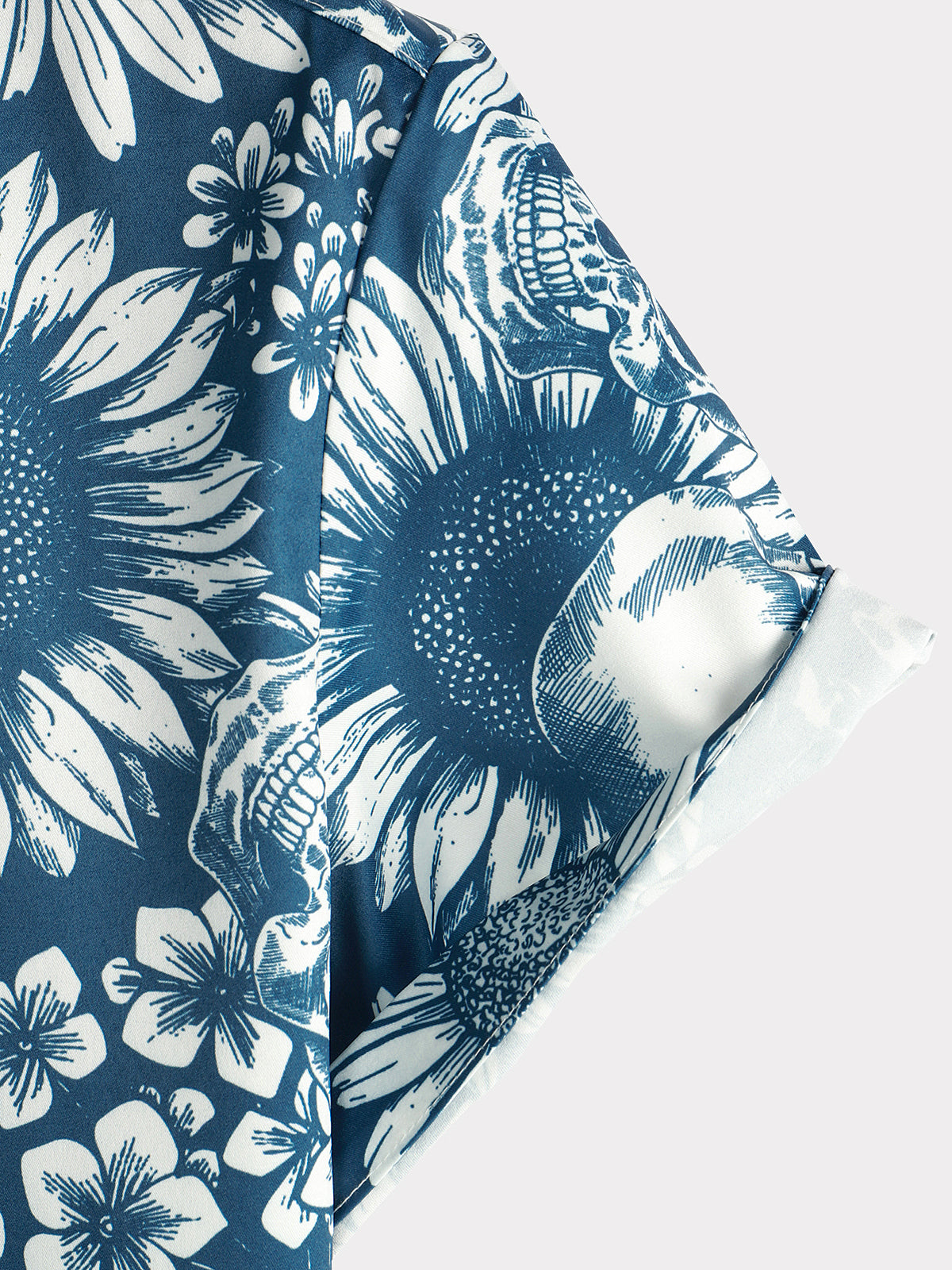 Camisa Skull Sunflower Button Up de manga corta Art Flower Blue Rock and Roll Hawaiian para hombre