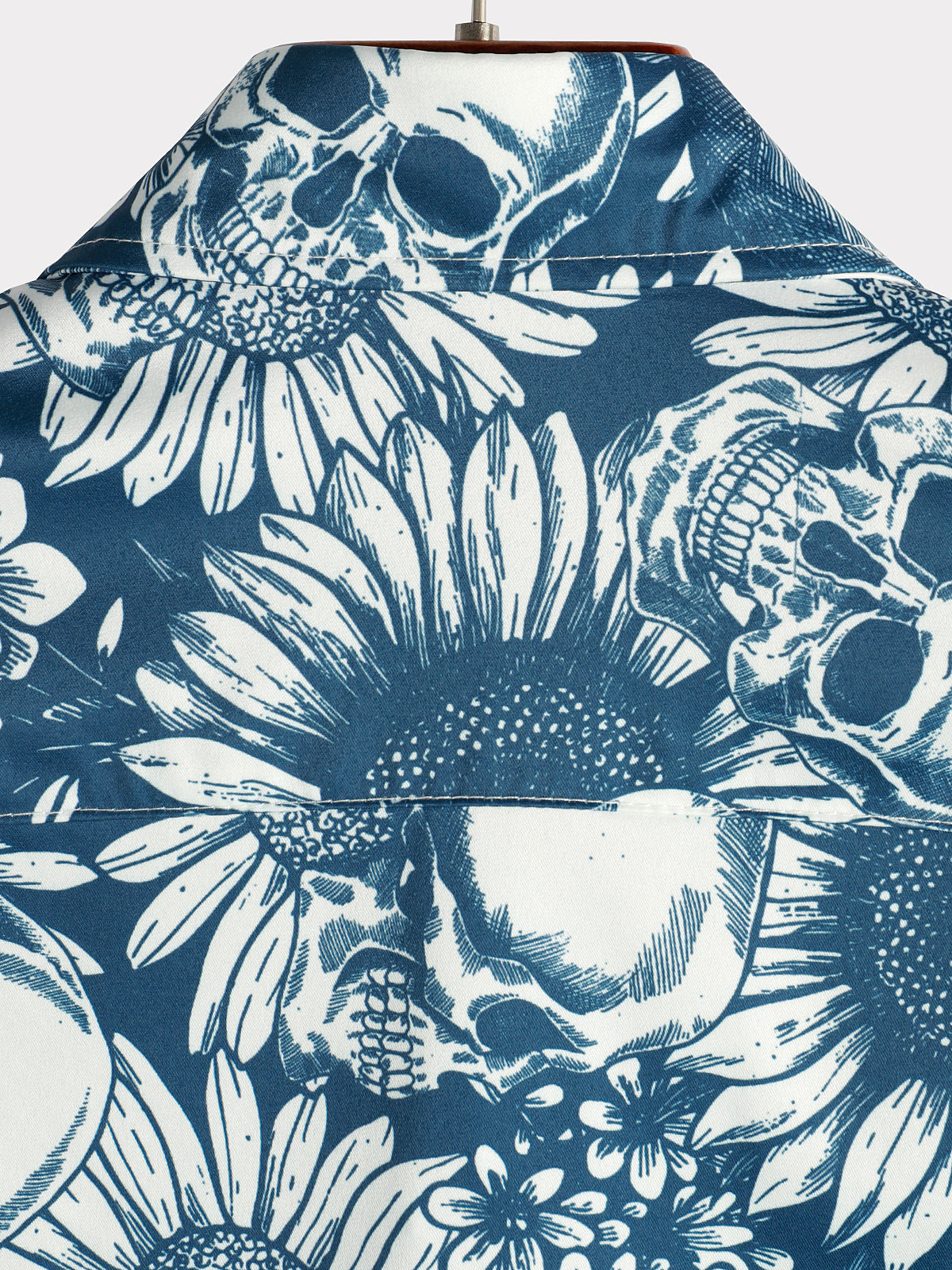 Camisa Skull Sunflower Button Up de manga corta Art Flower Blue Rock and Roll Hawaiian para hombre