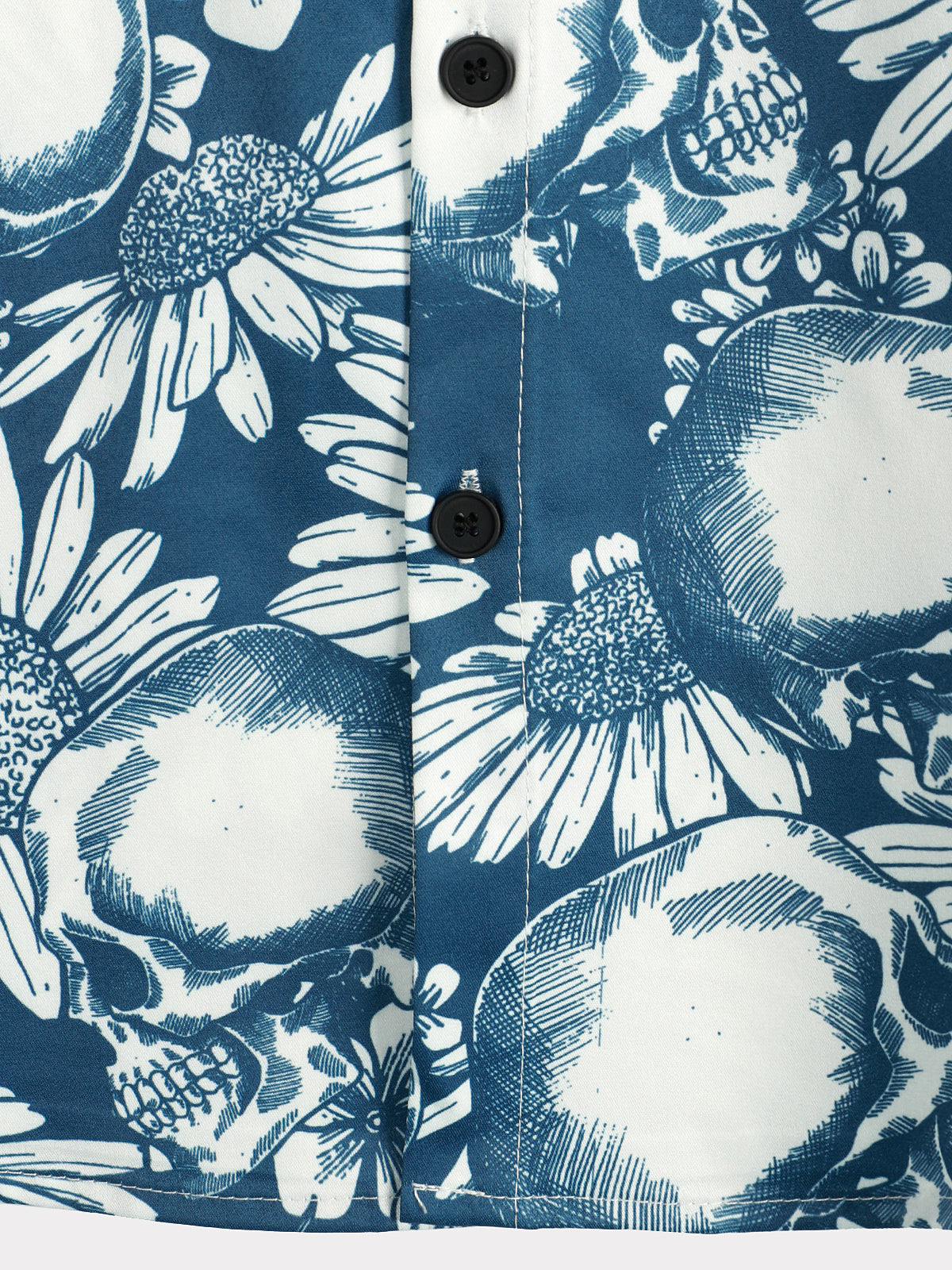 Camisa Skull Sunflower Button Up de manga corta Art Flower Blue Rock and Roll Hawaiian para hombre