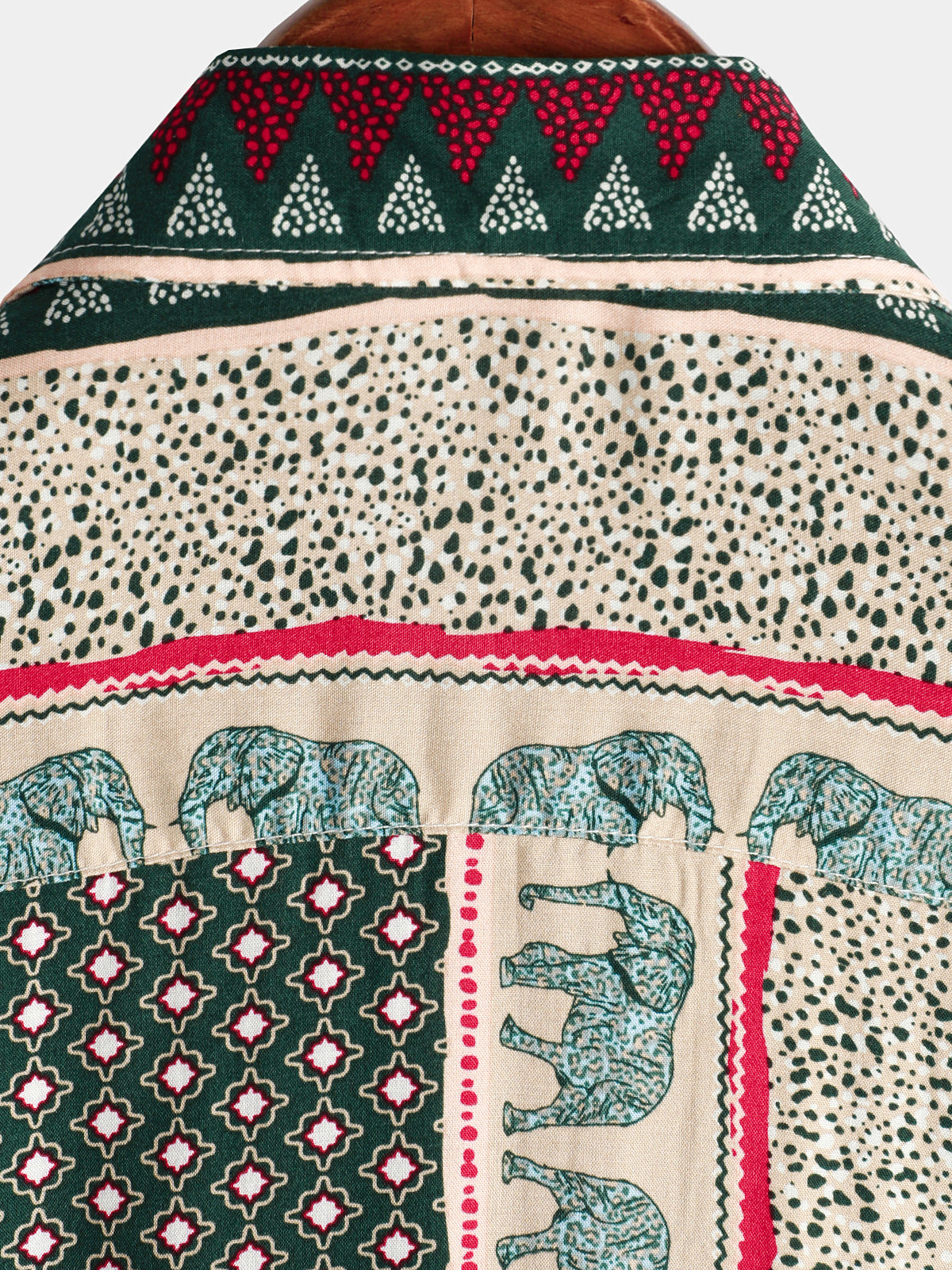 Camisa a rayas Elephant estampado retro Button Up Green Top de manga corta para hombre