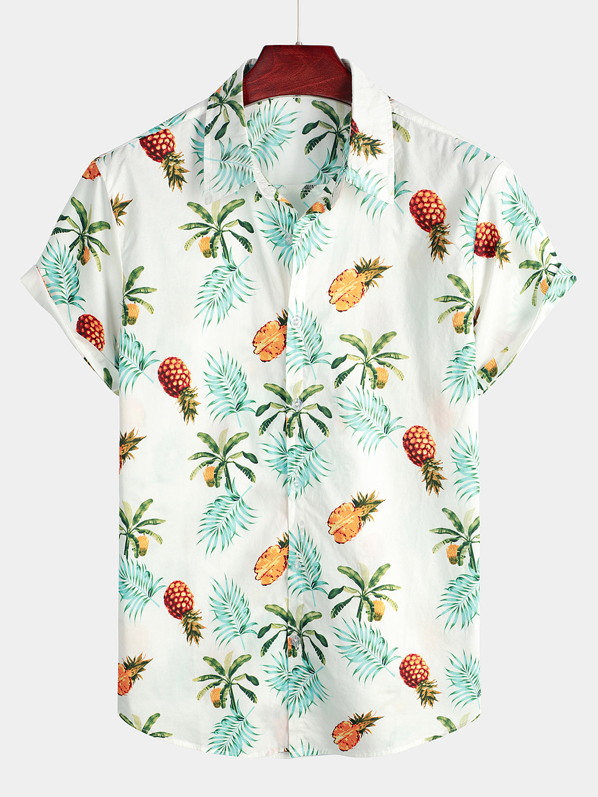 Camisa Pineapple estampado de algodón Tropical Fruit Holiday de manga corta Button Up Beach Hawaiian para hombre