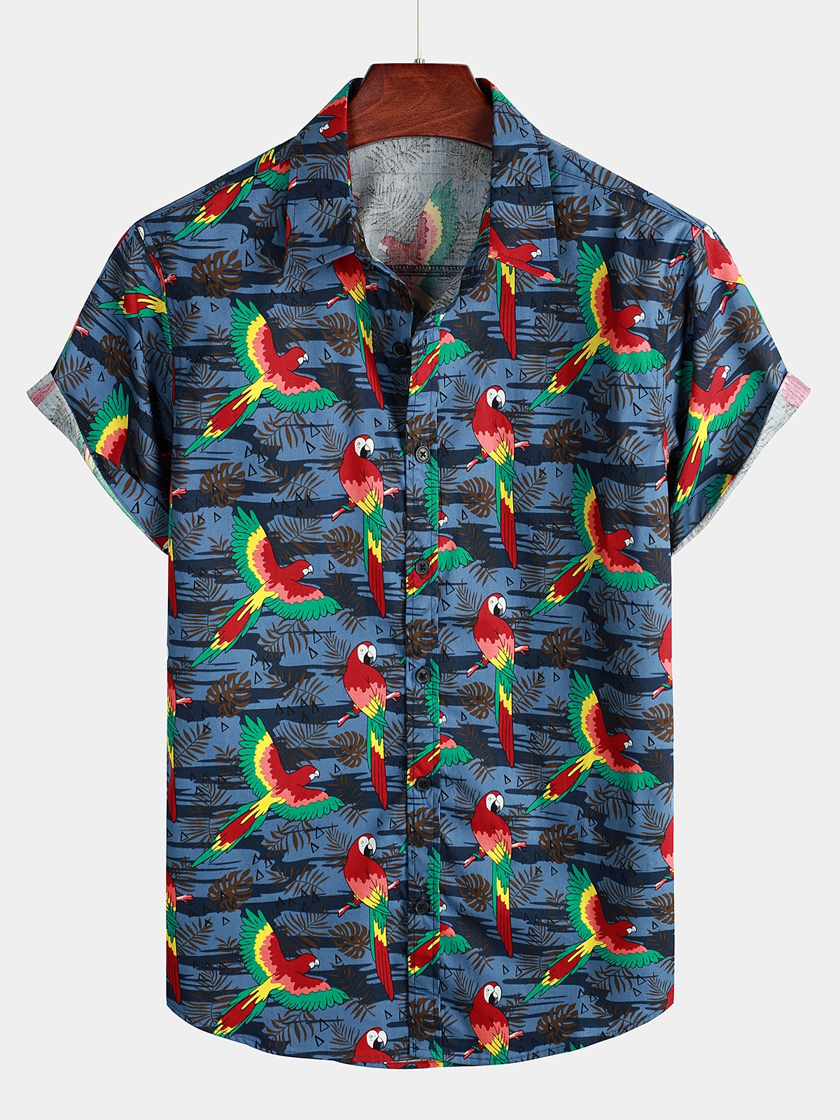 Camisa Parrot estampado Beach de manga corta para hombre