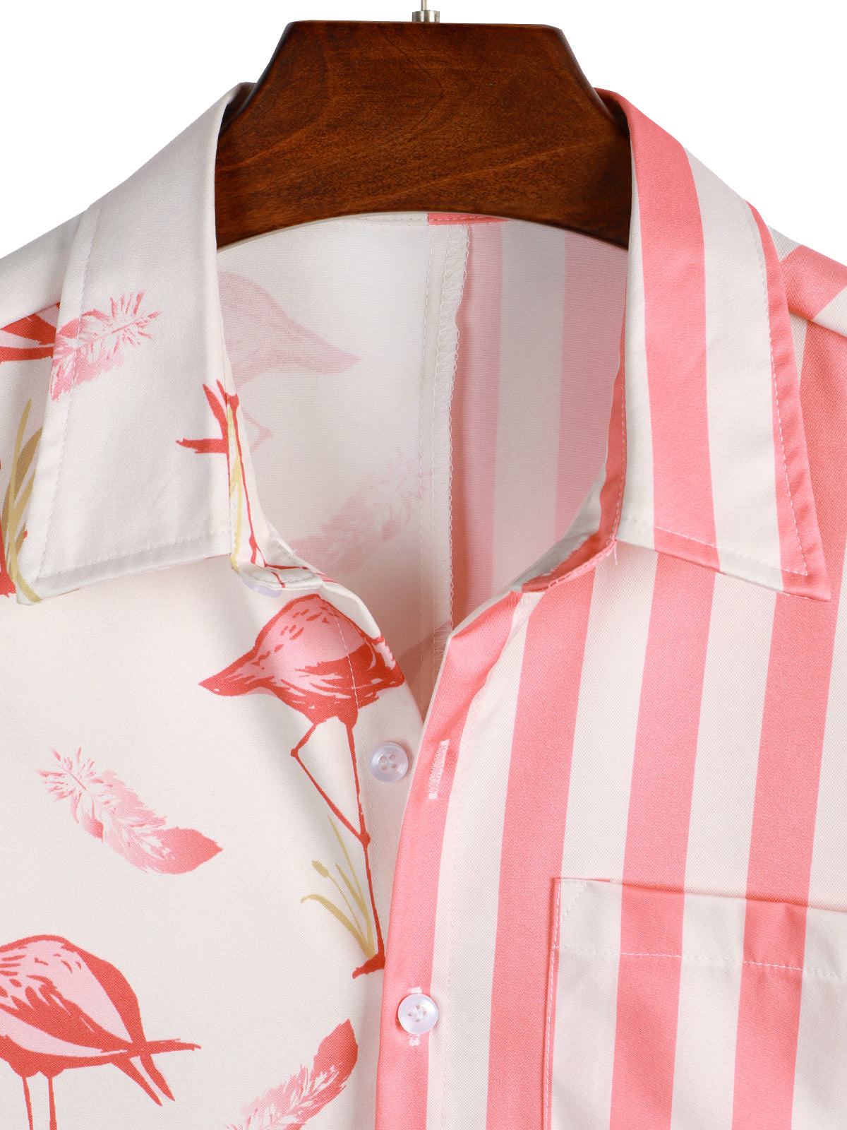 Camisa Pink Flamingo & a rayas estampado Pocket de manga corta para hombre