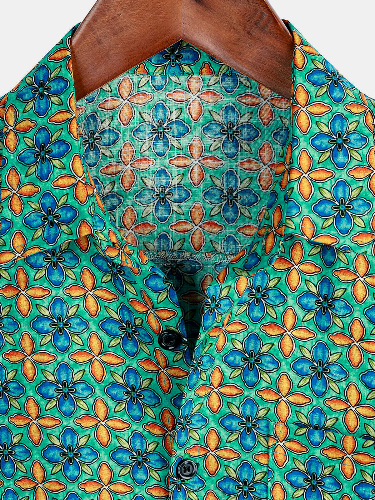 Camisa floral vintage de manga corta Leisure de algodón Button Up para hombre