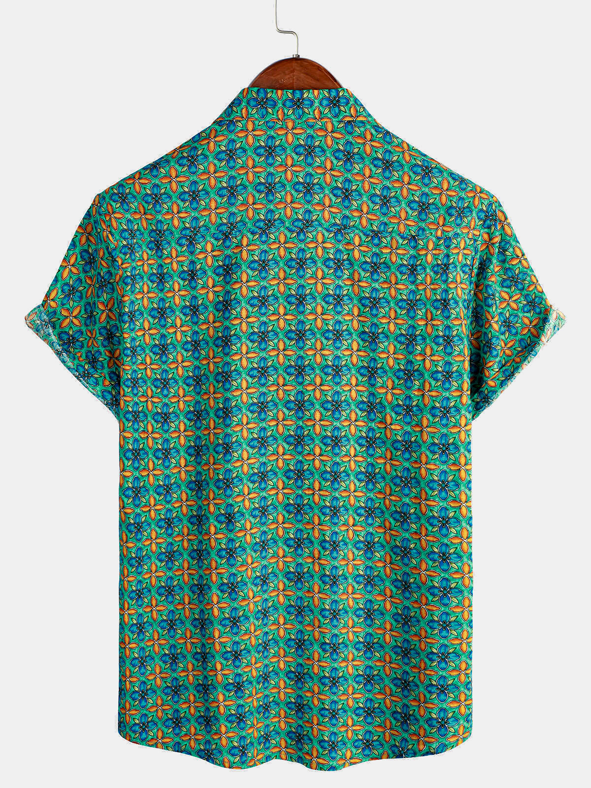 Camisa floral vintage de manga corta Leisure de algodón Button Up para hombre