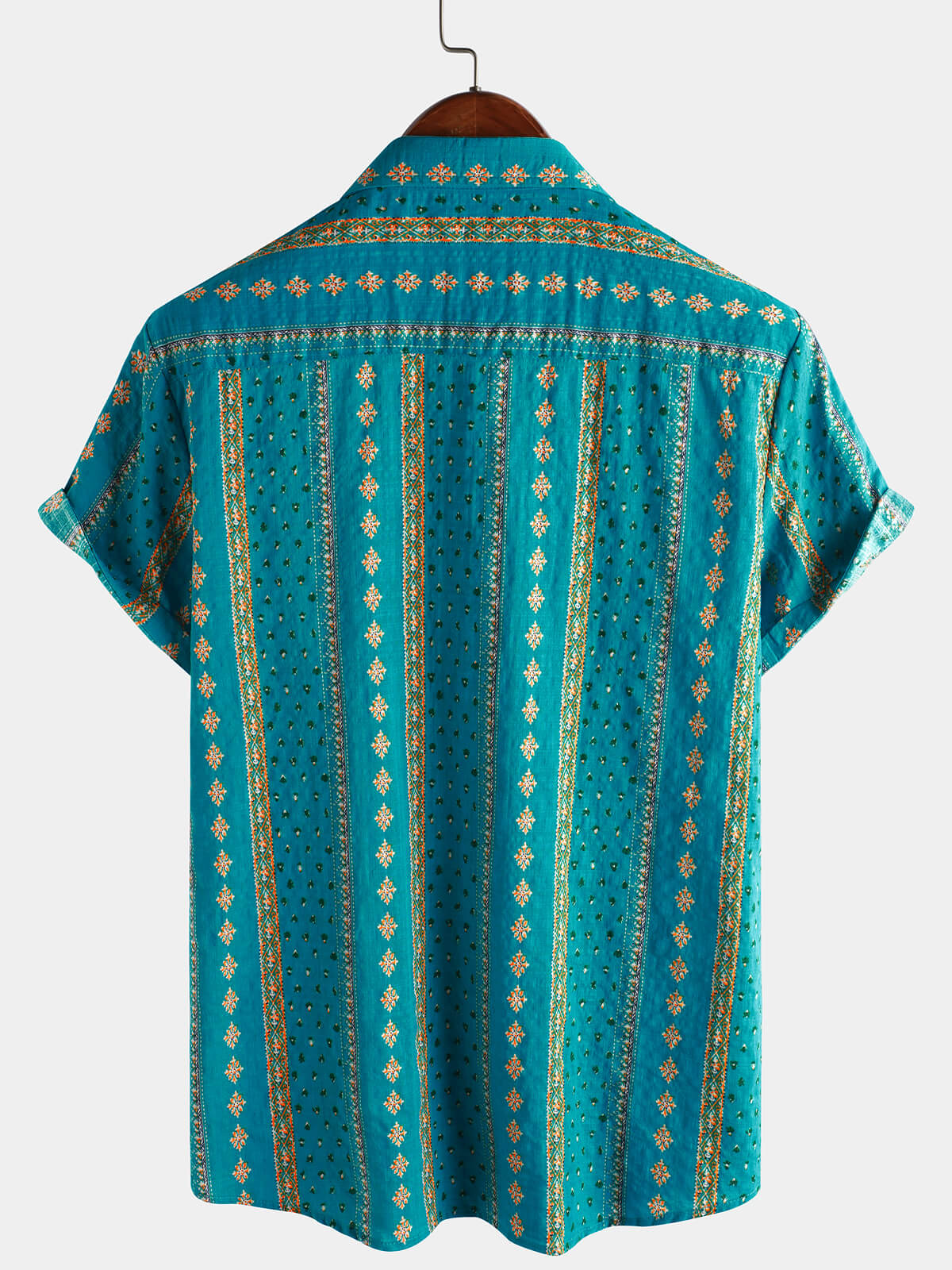 Camisa retro a rayas estampado Button Up 70s vintage de manga corta para hombre