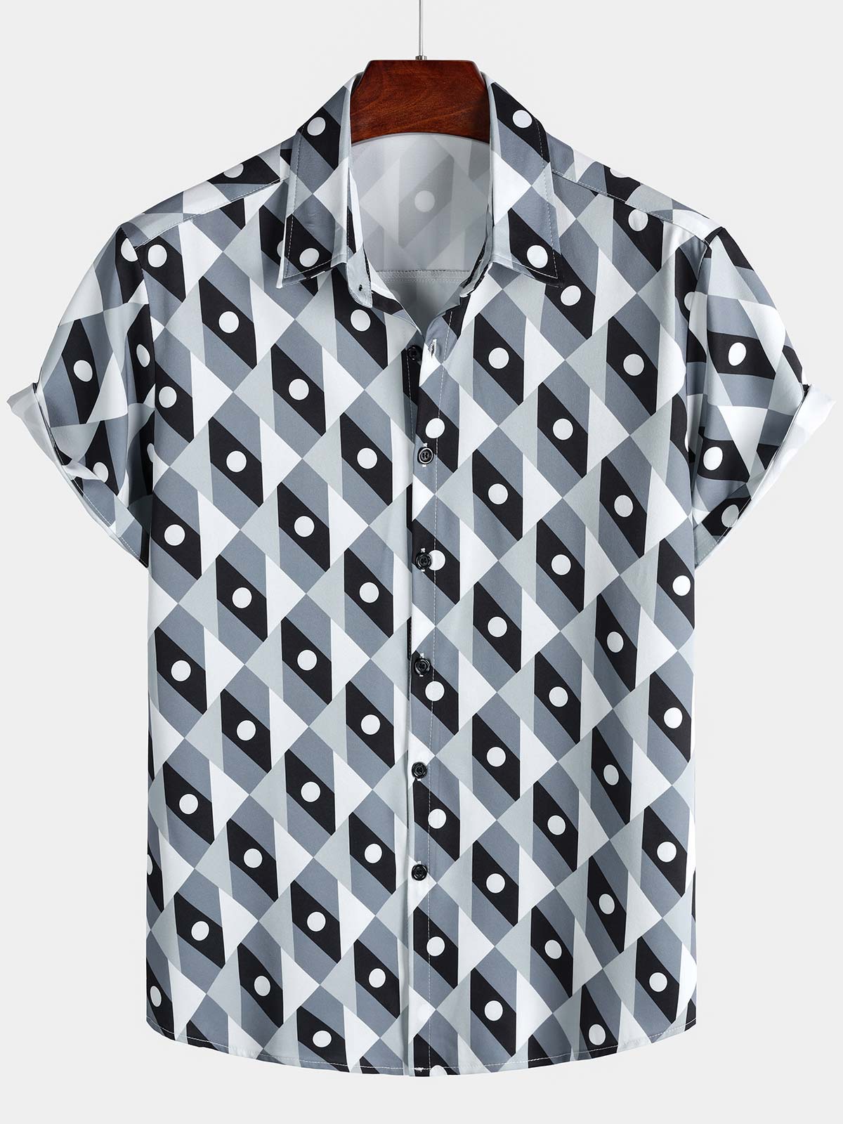 Camisa Grey Geometric Graphic Leisure Coastal Weekend Travel Tropical Summer para hombre