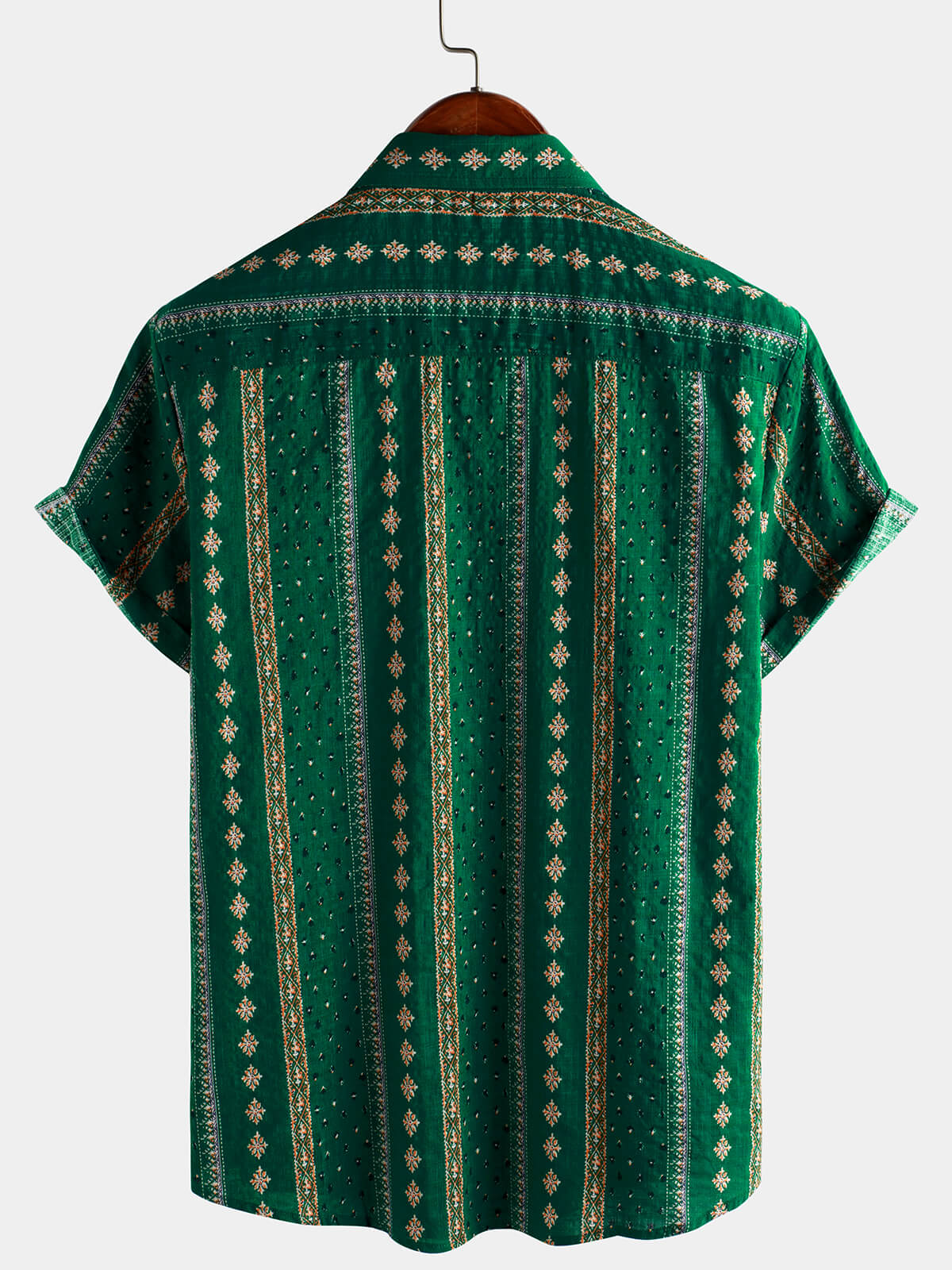 Camisa retro Green a rayas estampado Button Up 70s vintage de manga corta para hombre