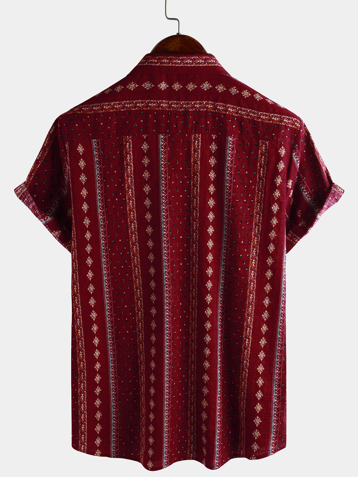 Camisa retro Red a rayas estampado Button Up 70s vintage de manga corta para hombre