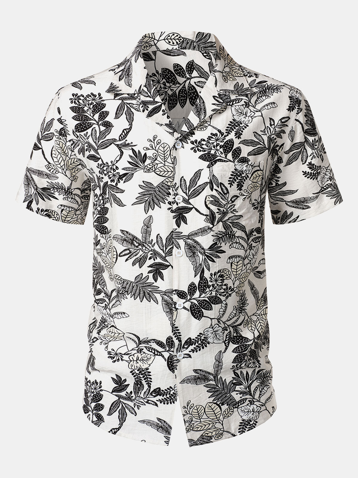 Camisa White Tropical Leaf estampado casual Hawaiian para hombre