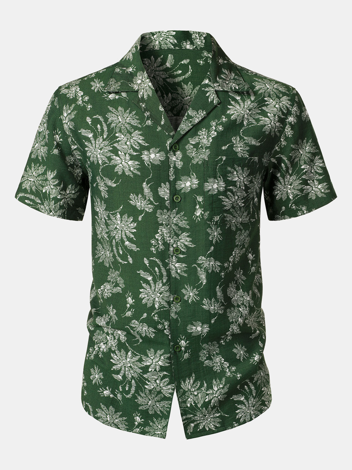 Camisa Green Tropical floral estampado casual Hawaiian para hombre