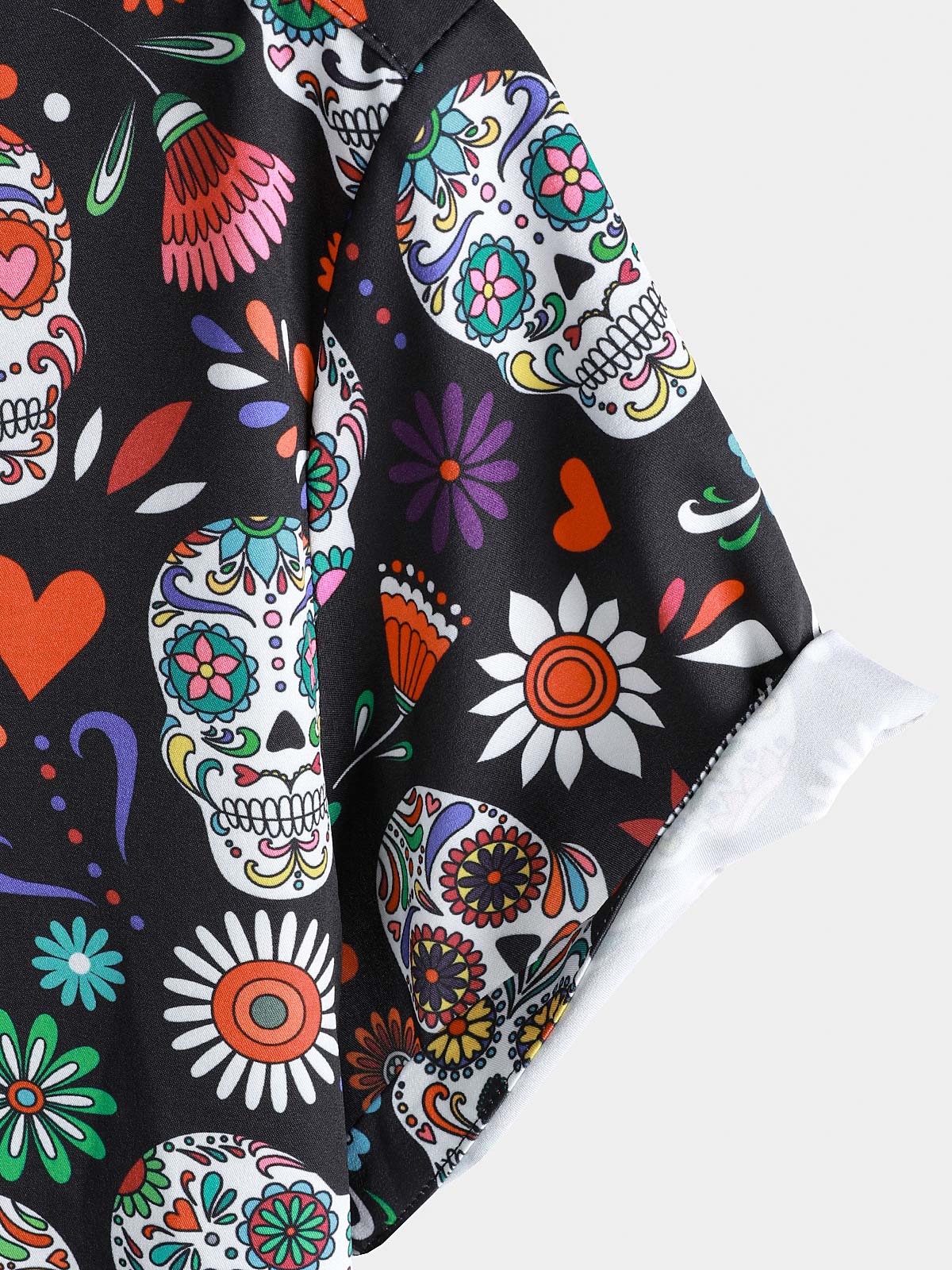 Flower Skull Colorful Graphic Button Up de manga corta Punk Rock Arcamiseta para hombre